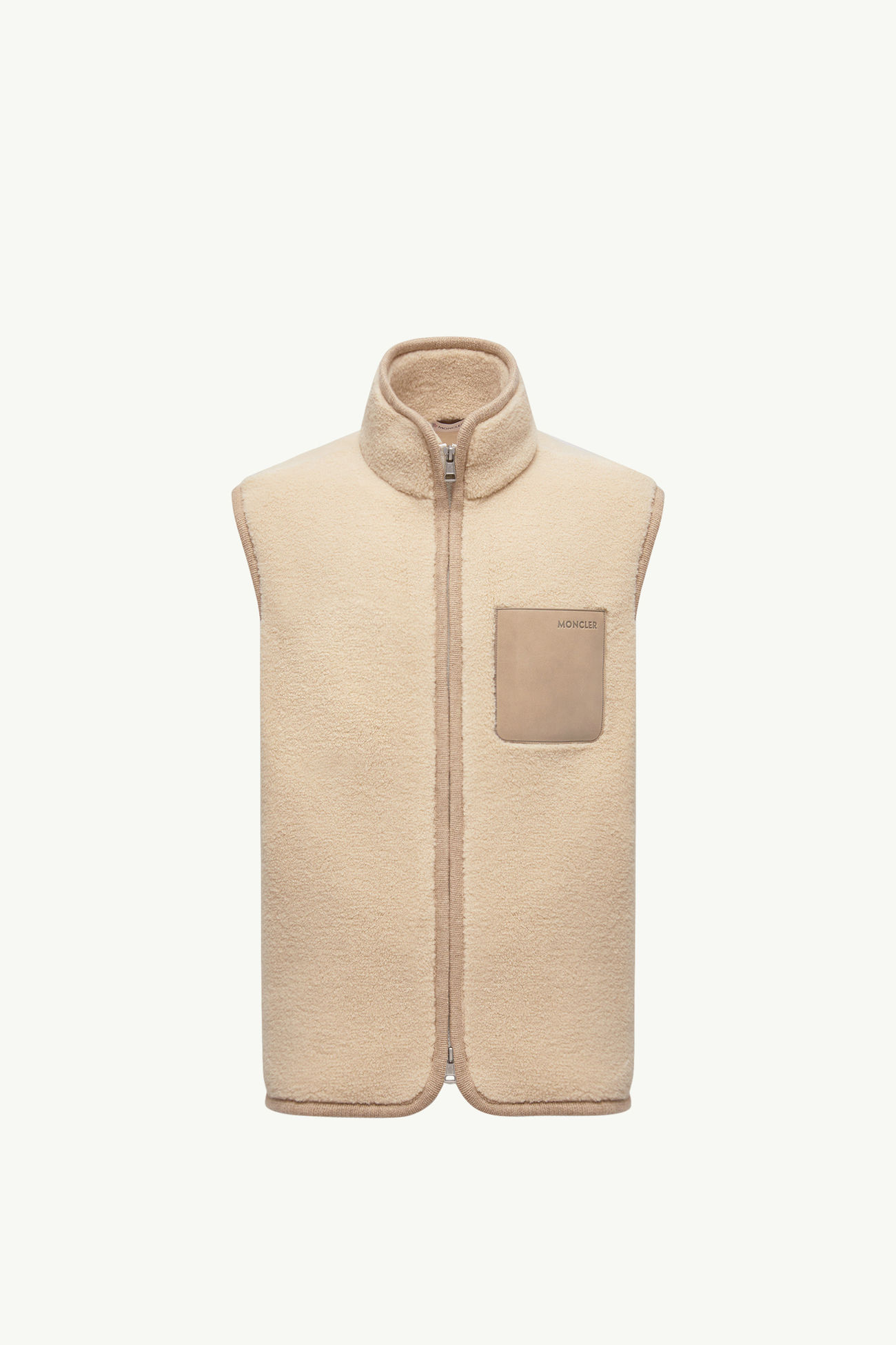 Chaleco efecto peluche con ribetes de nobuk Hombre Beige Moncler 2