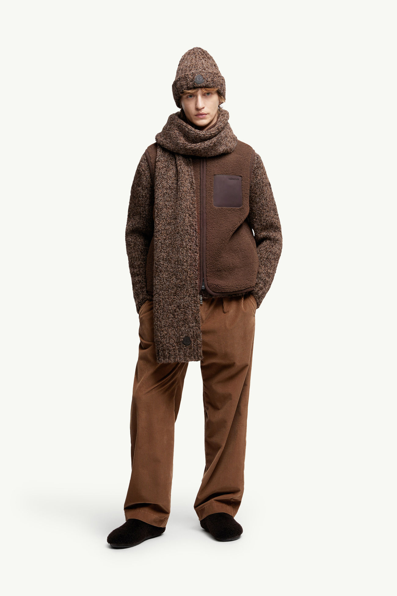 Weste aus Teddystoff mit Nubukbesatz Herren Braun Moncler 0