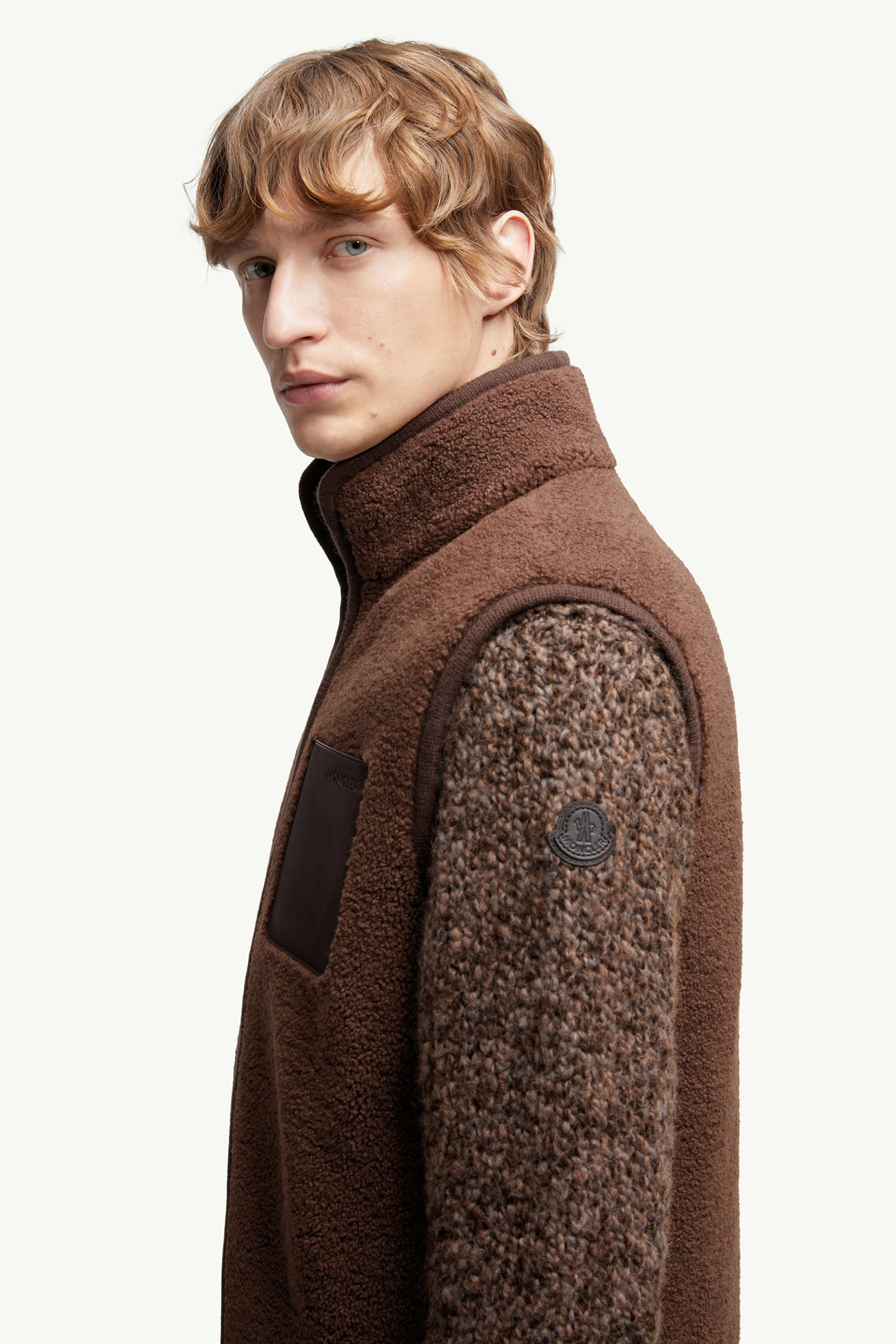 Gilet en teddy à bords en nubuck Hommes Marron Moncler 1
