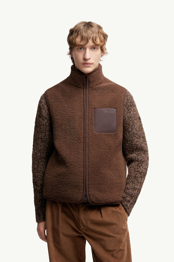 Nubuck-Trimmed Teddy Gilet Men Brown Moncler 3