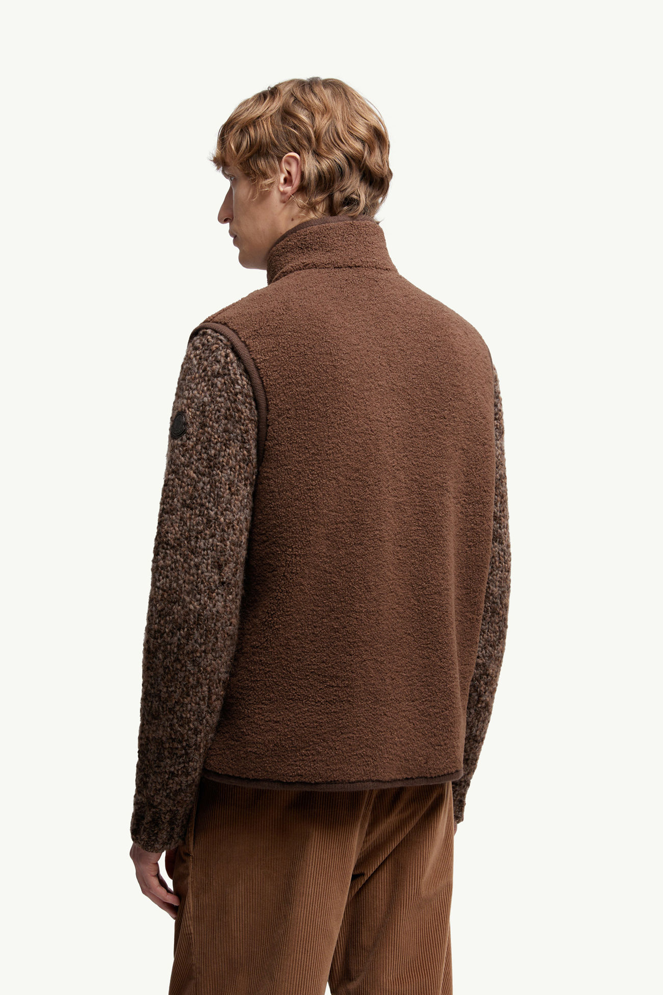 Nubuck-Trimmed Teddy Vest Men Brown Moncler 4