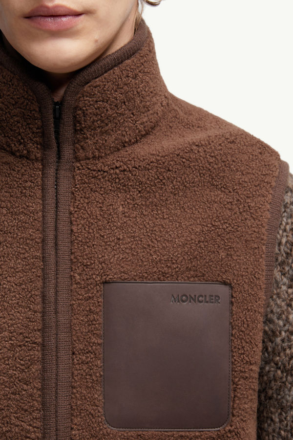 Nubuck-Trimmed Teddy Gilet Men Brown Moncler 5