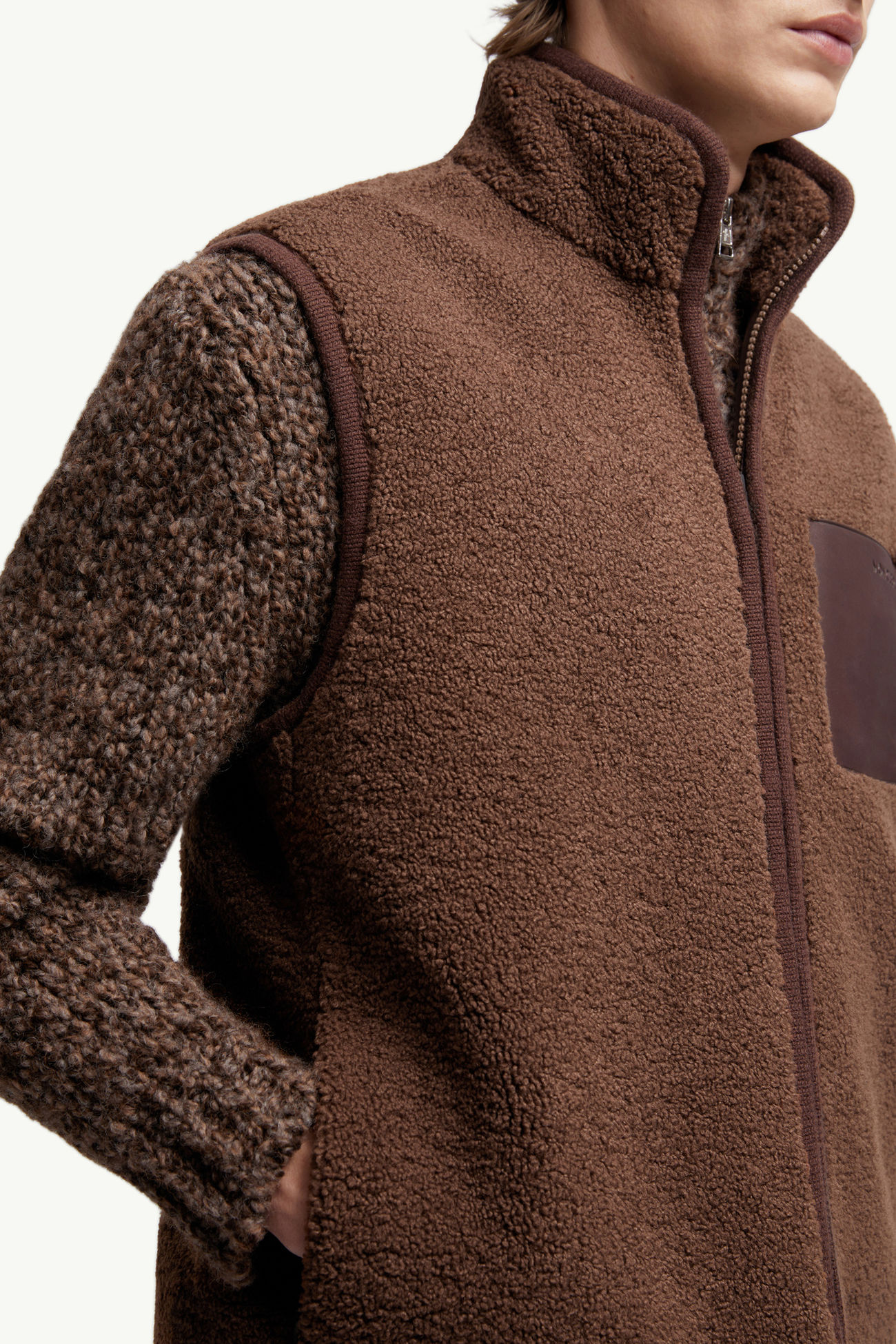 Nubuck-Trimmed Teddy Gilet Men Brown Moncler 6