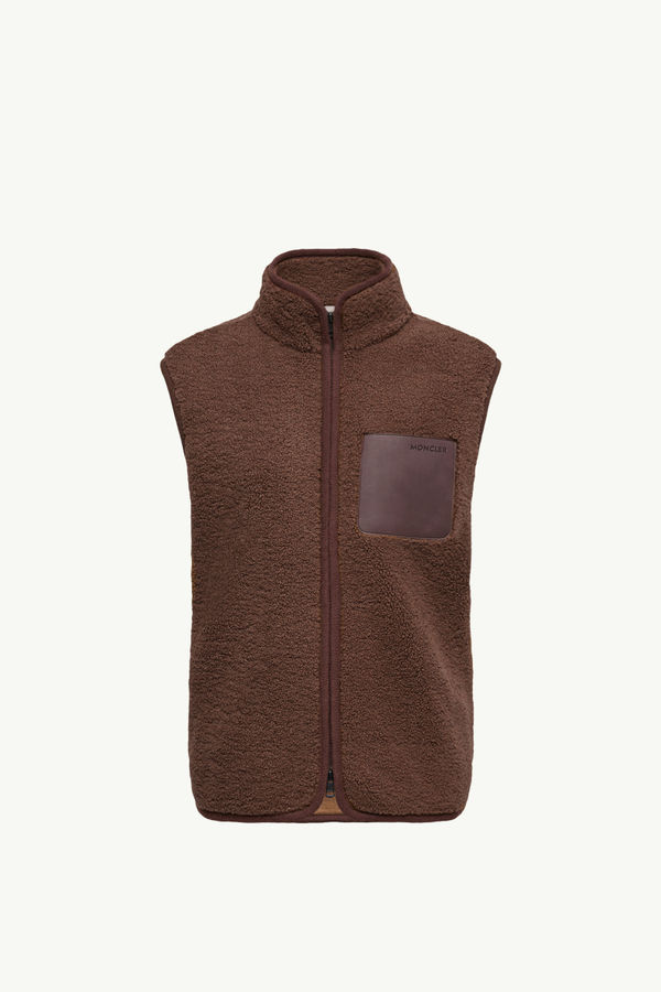 Nubuck-Trimmed Teddy Gilet Men Brown Moncler 2