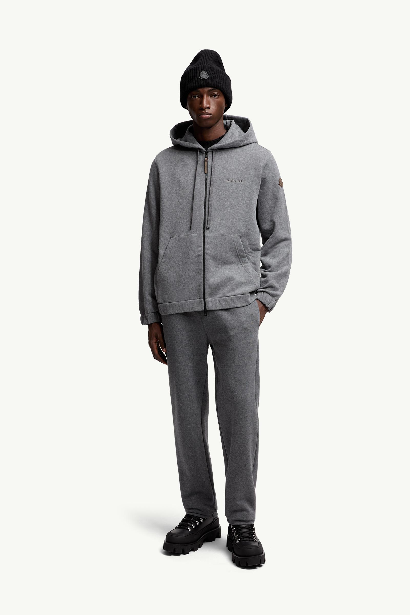 Dark Gray Leather Logo Cotton Blend Zip-Up Hoodie - Sweatshirts