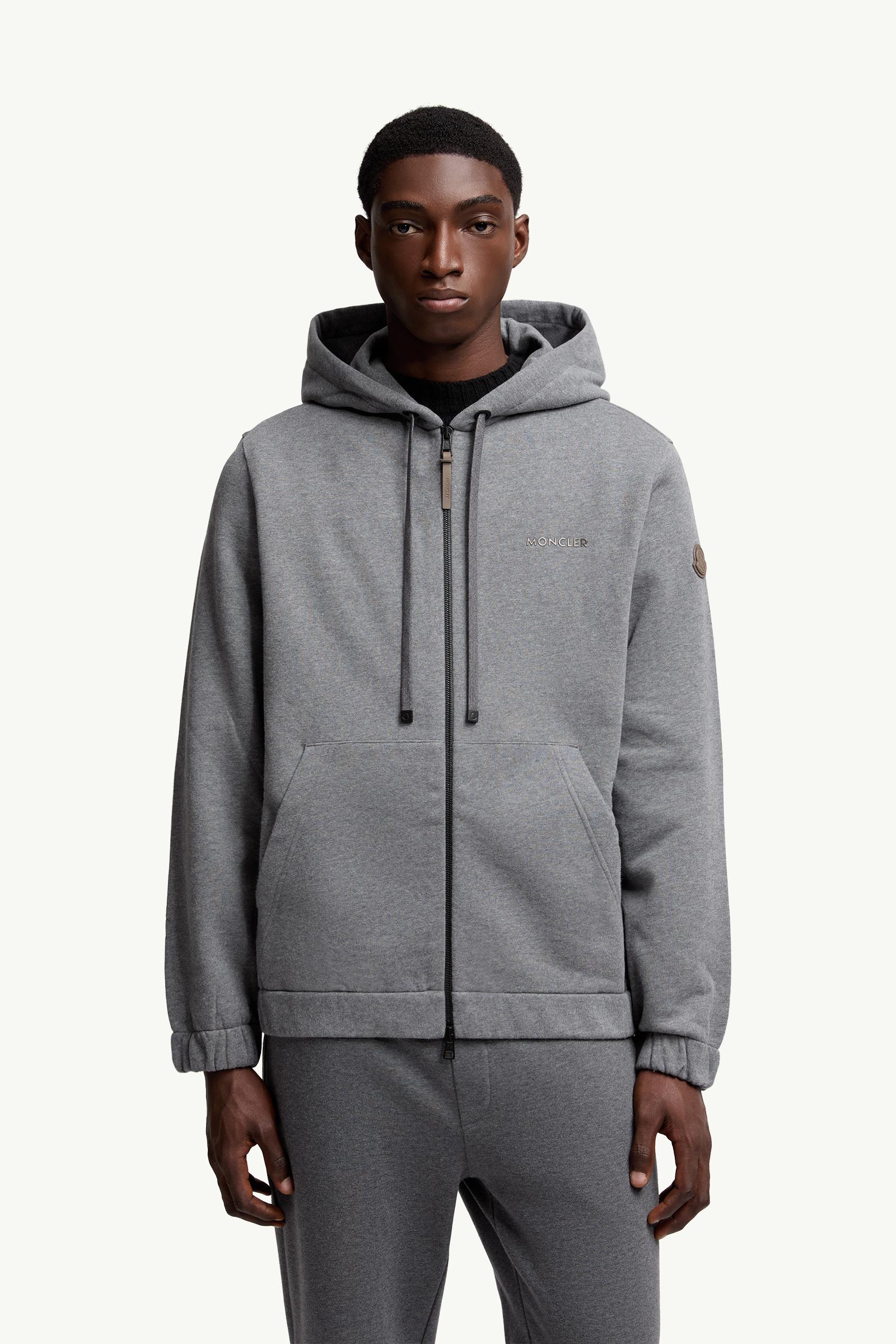 Dark Grey Leather Logo Cotton Blend Zip-Up Hoodie - Sweatshirts