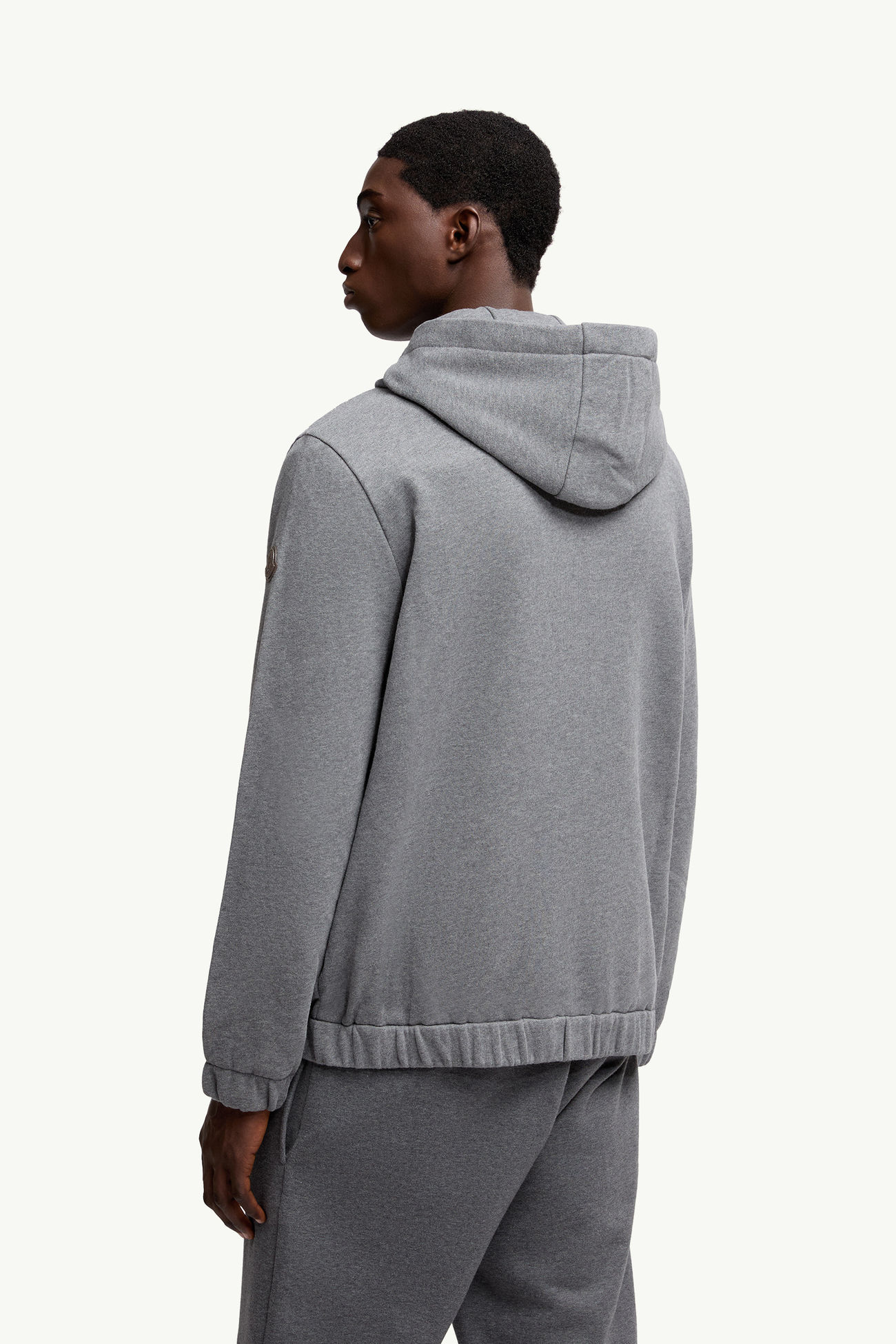 皮革標誌棉質混紡拉鏈連帽衫 男士 深灰色 Moncler 4