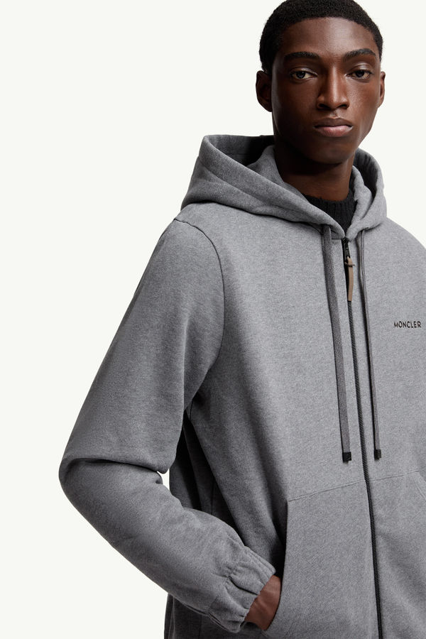 Leather Logo Cotton Blend Zip-Up Hoodie Men Dark Gray Moncler 5