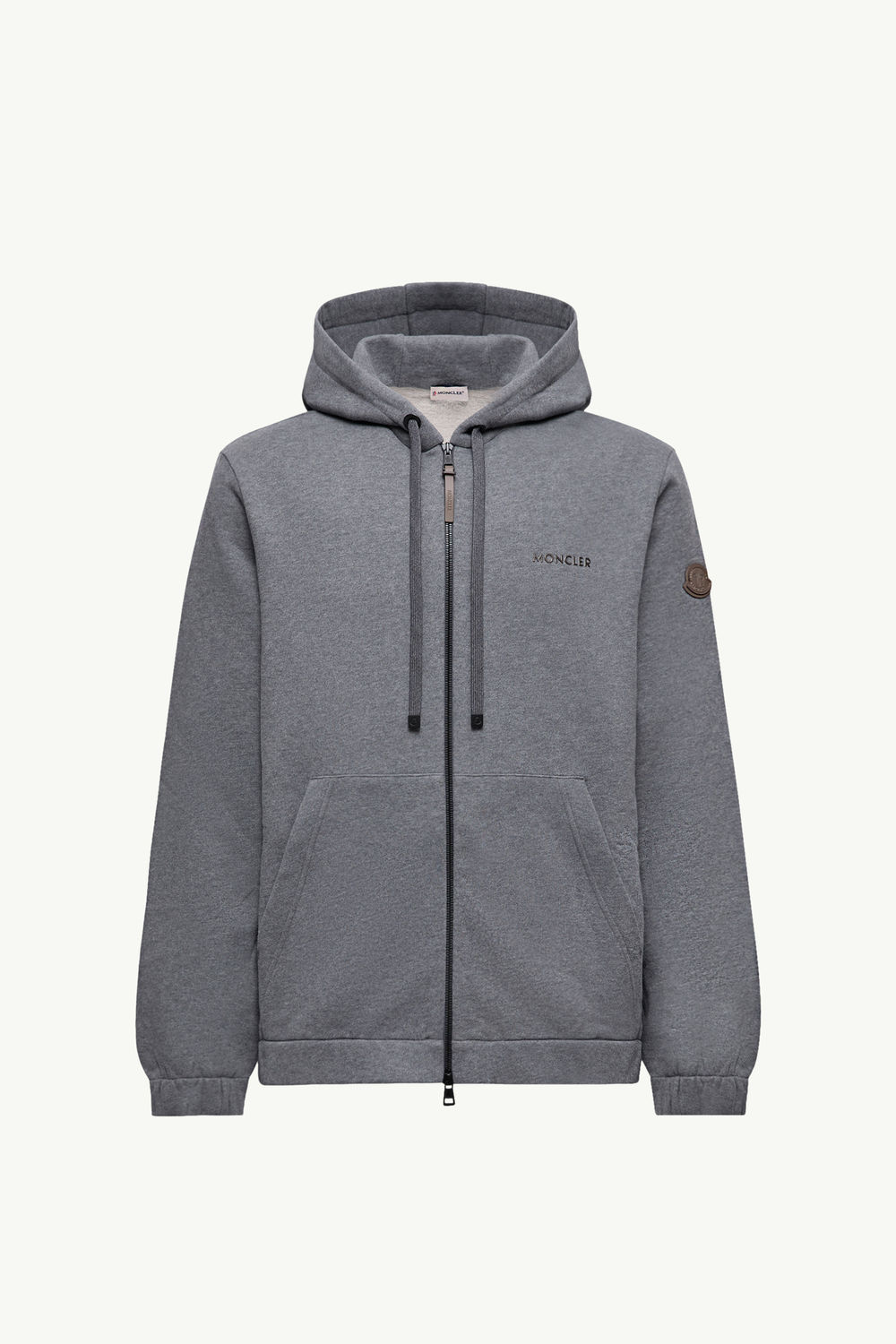 Leather Logo Cotton Blend Zip-Up Hoodie Men Dark Gray Moncler 2
