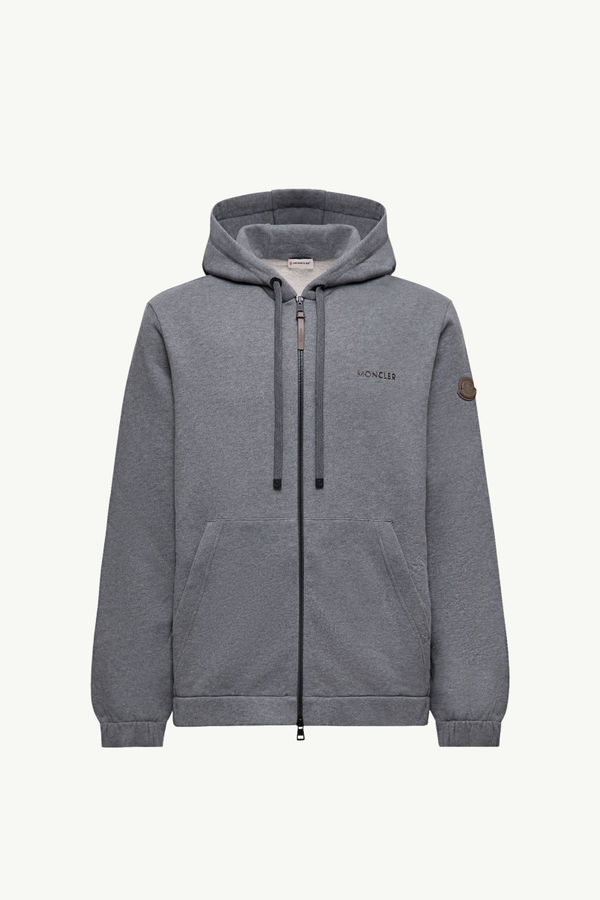 Leather Logo Cotton Blend Zip-Up Hoodie Men Dark Gray Moncler 2