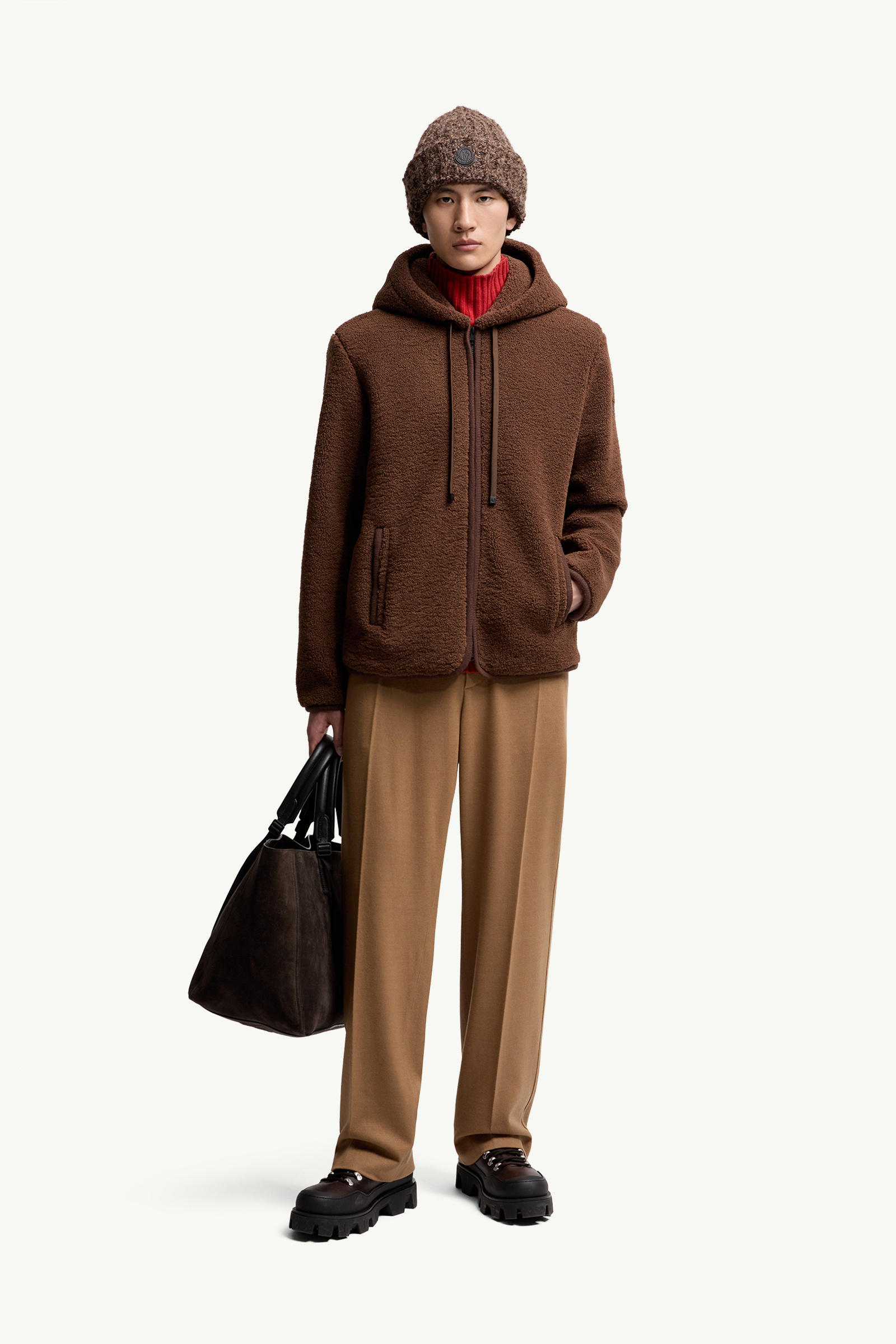 Teddy Zip-Up Hoodie Men Brown Moncler 0