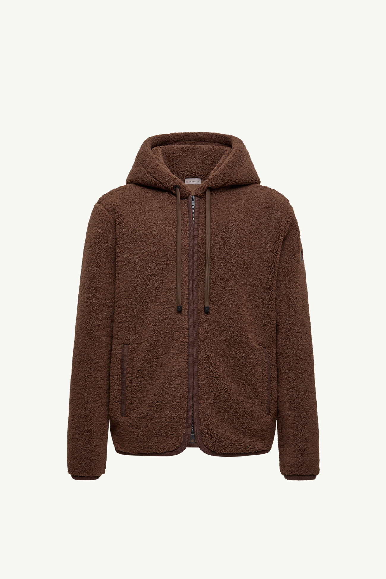 Cárdigan con capucha y cremallera efecto peluche Hombre Marrón Moncler 2