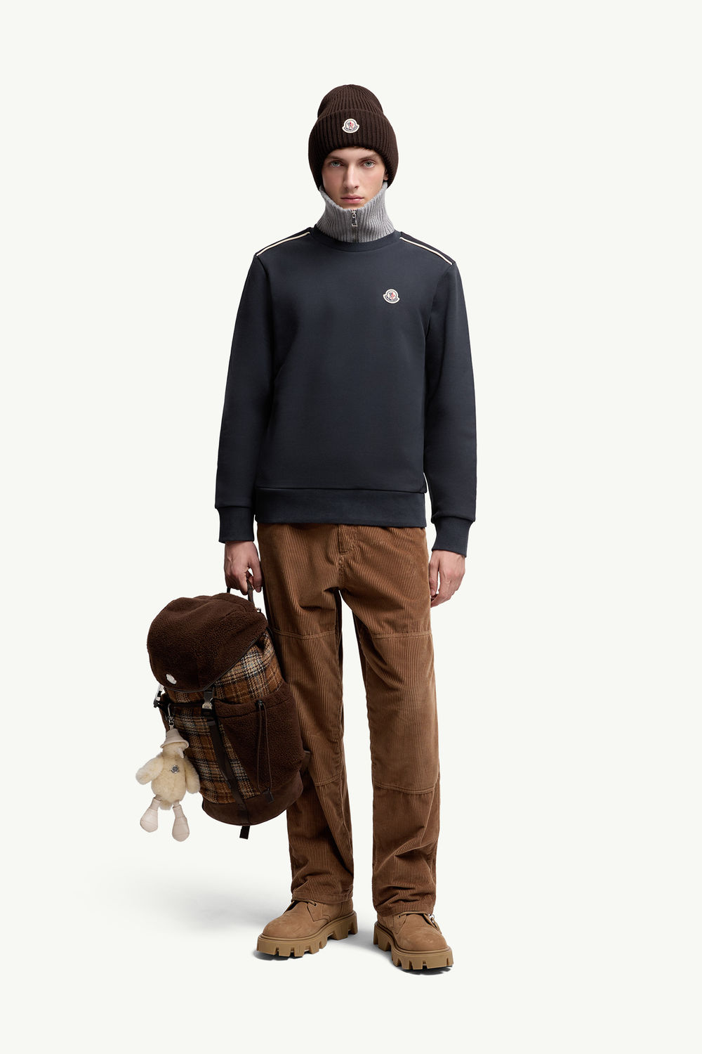 Logo Patch Cotton Sweatshirt Men Navy Blue Moncler 0