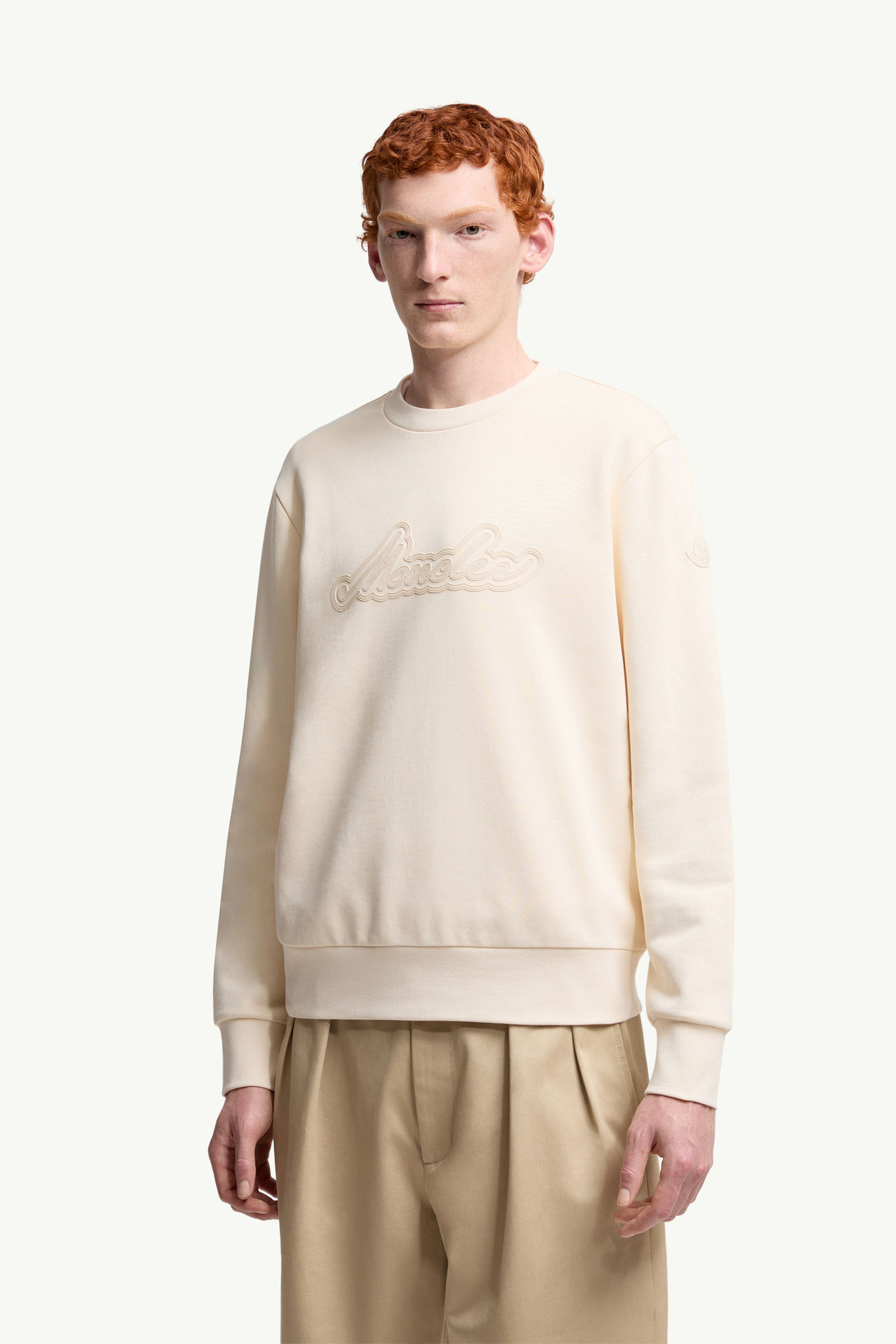 Sudadera de algodón con logotipo en cursiva Hombre Blanco Moncler 3