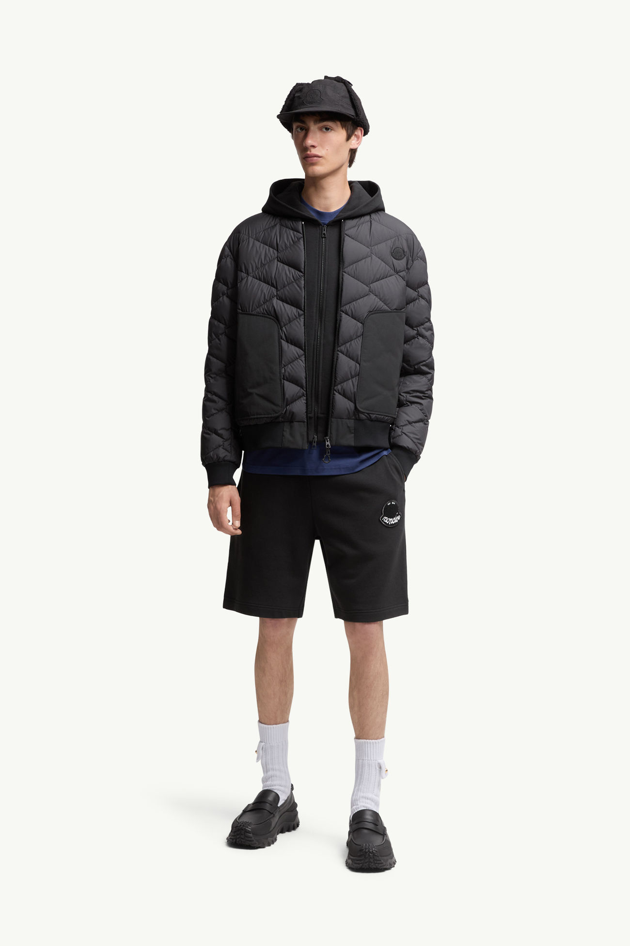 Short en coton à empiècement logo Hommes Noir Moncler 0
