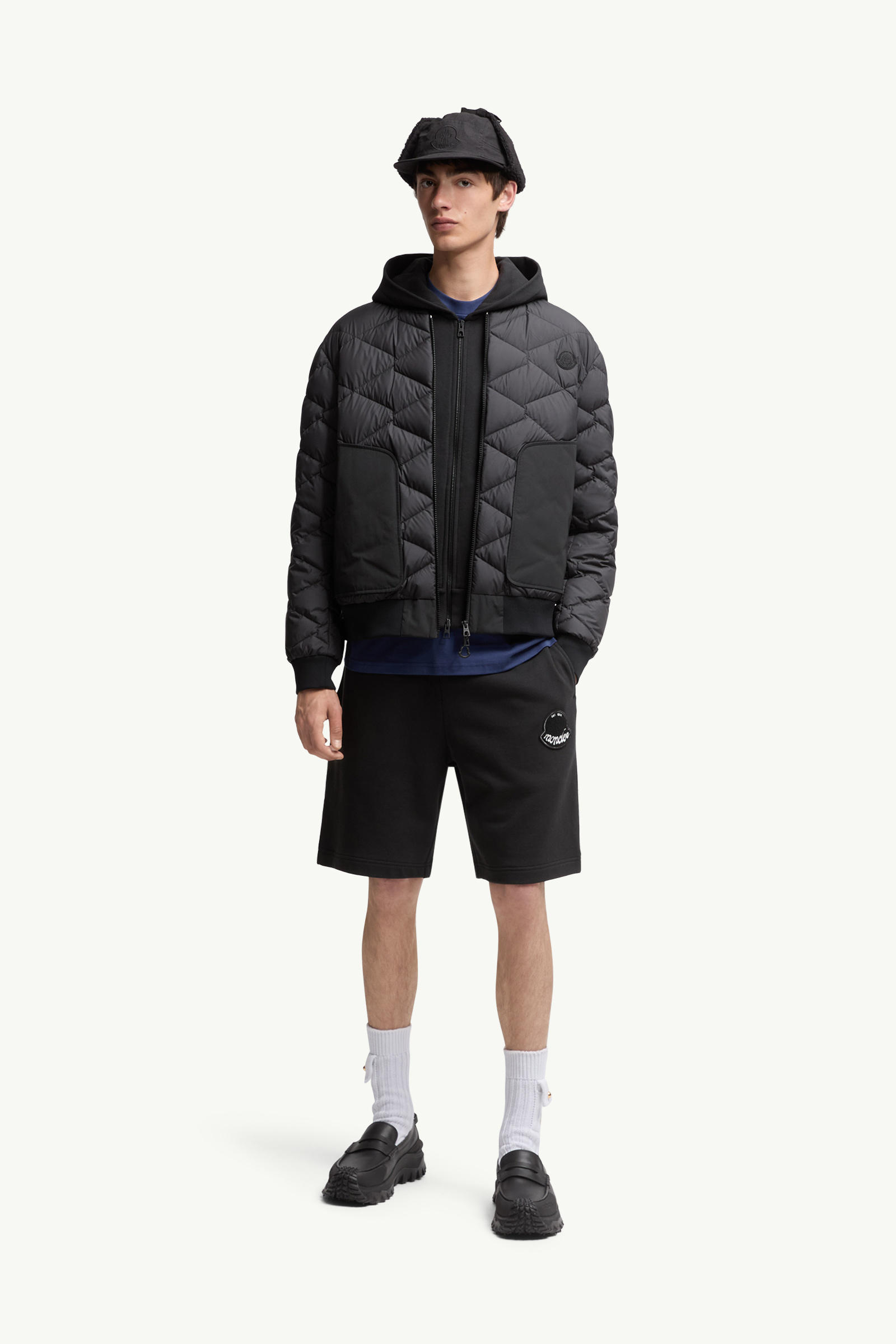 Shorts aus Baumwolle mit Logoaufnäher Herren Schwarz Moncler 0