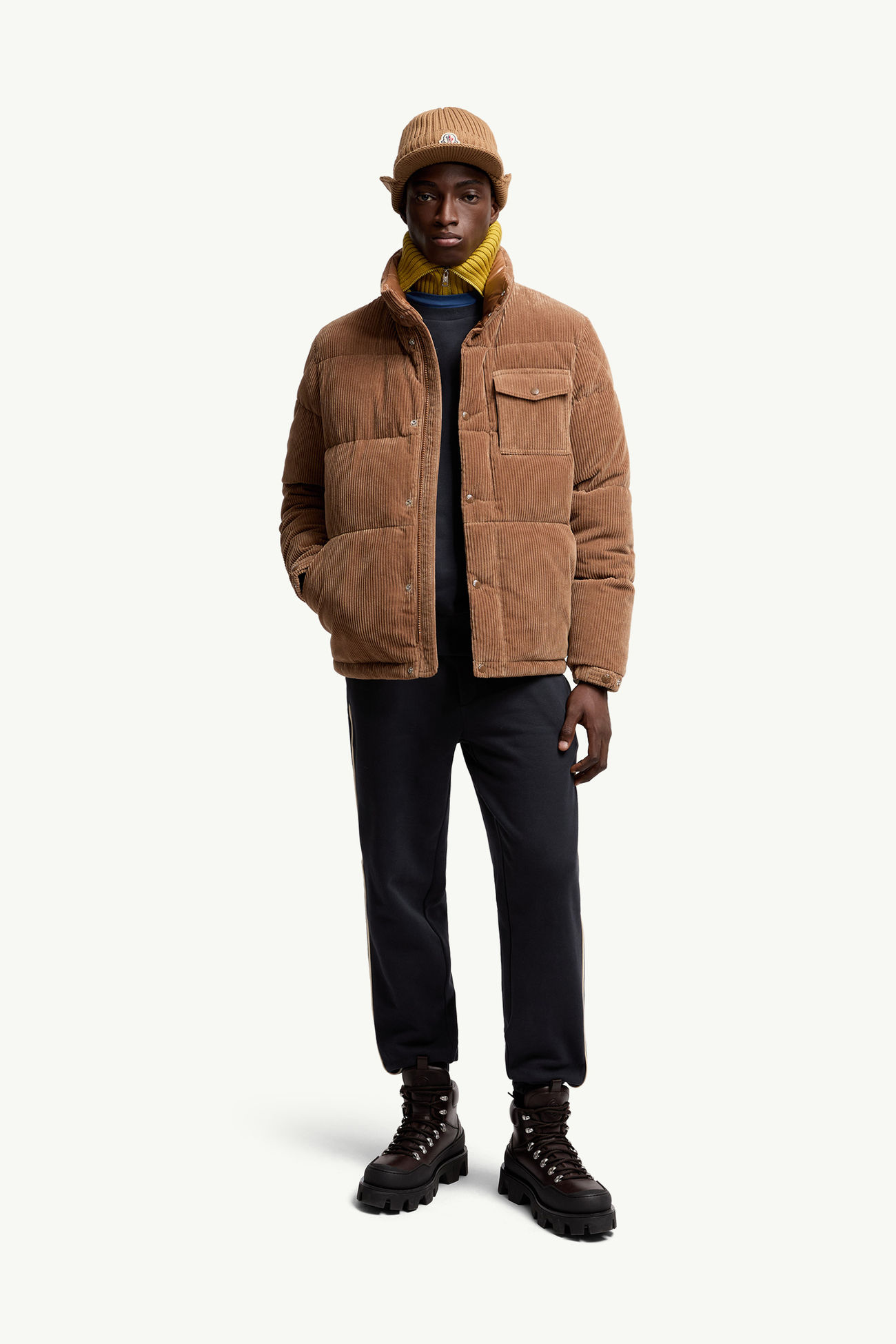 Pantalon de survêtement en coton à bordure rayée Hommes Bleu marine Moncler 0