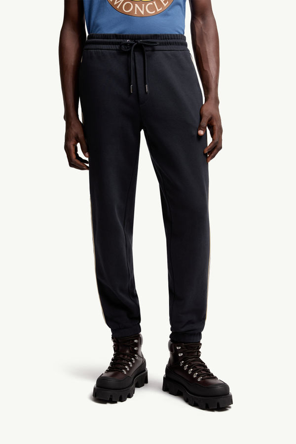 Stripe-Trimmed Cotton Sweattrousers Men Navy Blue Moncler 3