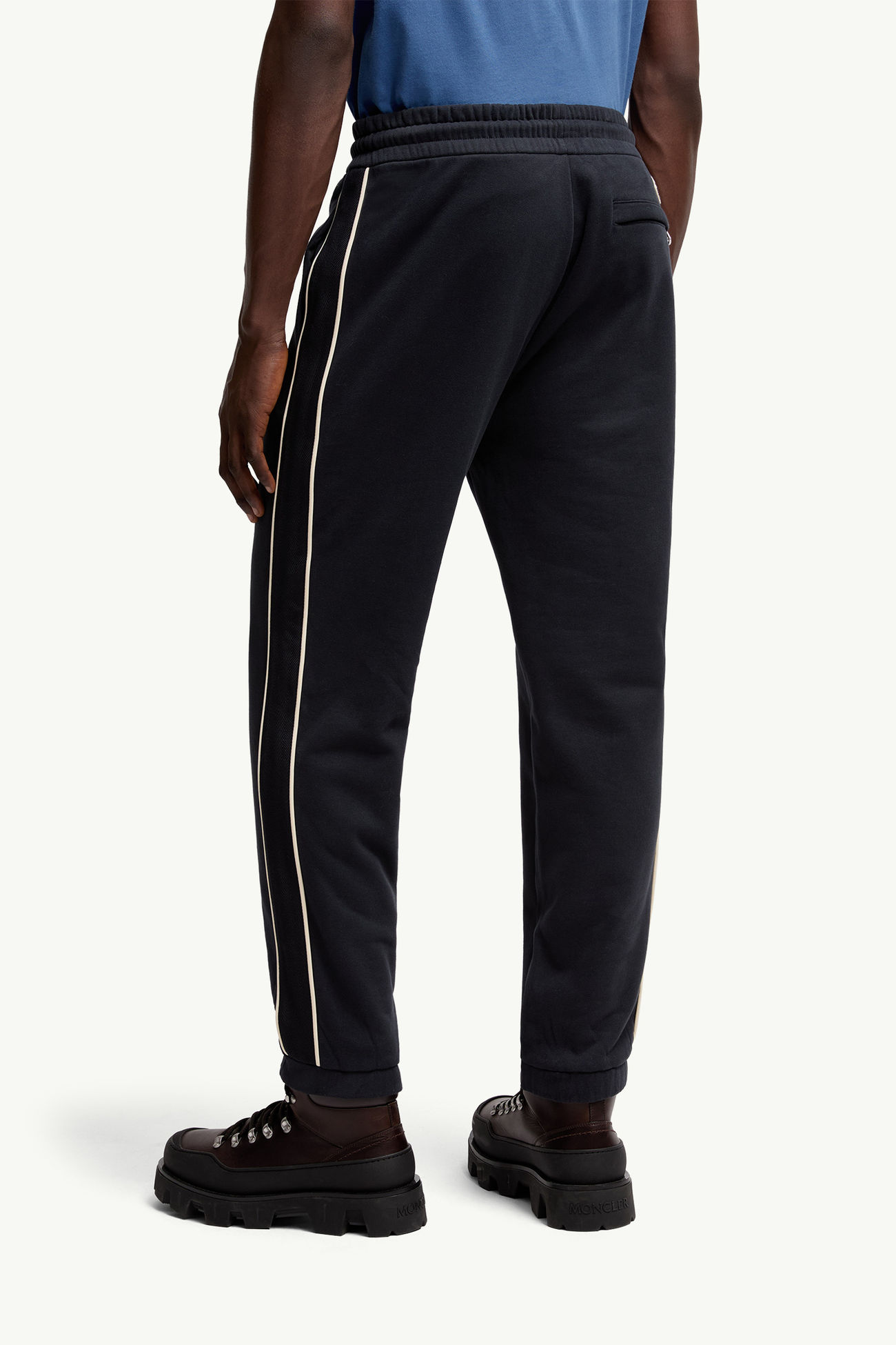 Pantalones deportivos de algodón con ribete a rayas Hombre Azul marino Moncler 4