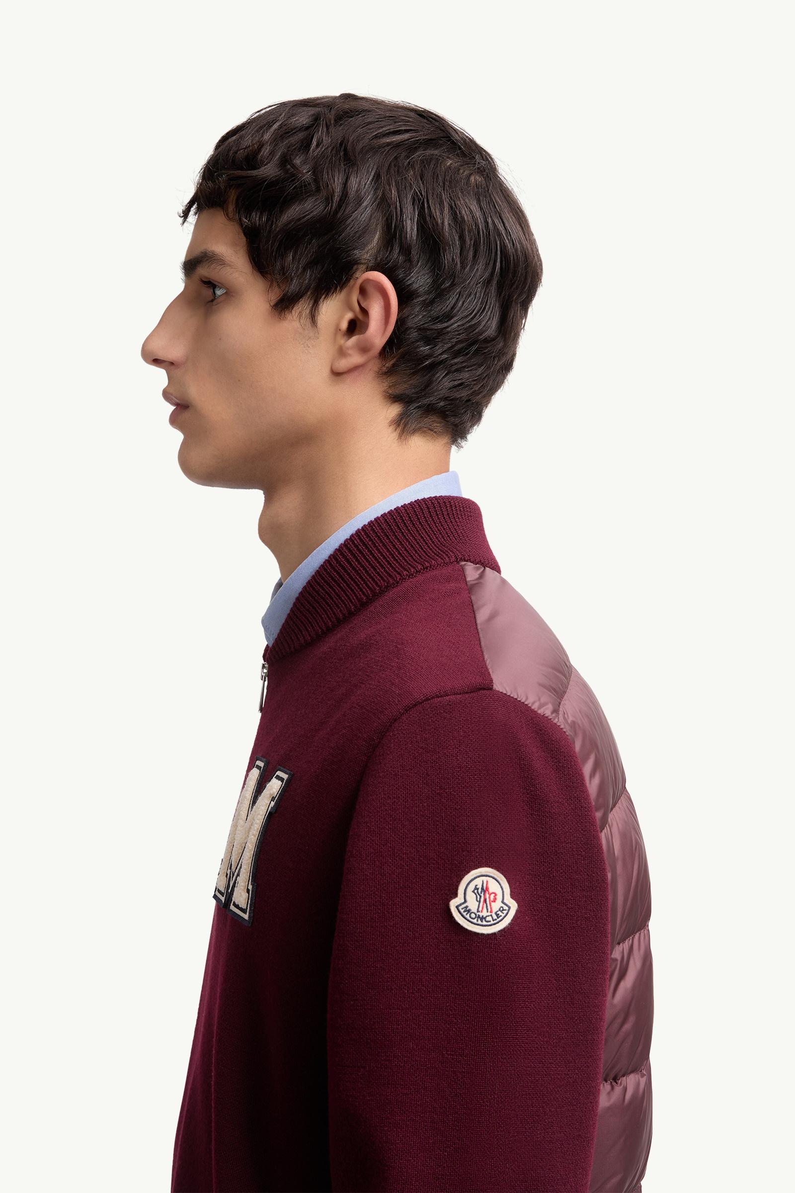 Embroidered Monogram Padded Zip-Up Wool Blend Cardigan Men Burgundy Moncler 1