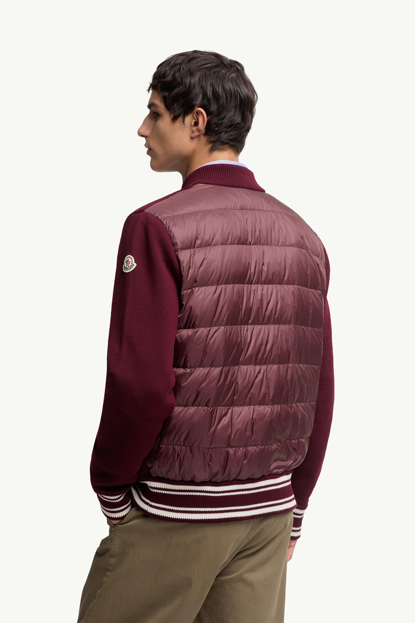 Embroidered Monogram Padded Zip-Up Wool Blend Cardigan Men Burgundy Moncler 4