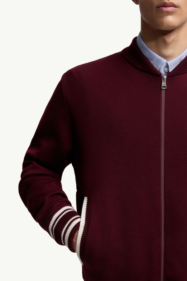 男士刺绣字母组合加衬拉链羊毛混纺开衫 男士 波尔多红 Moncler 5