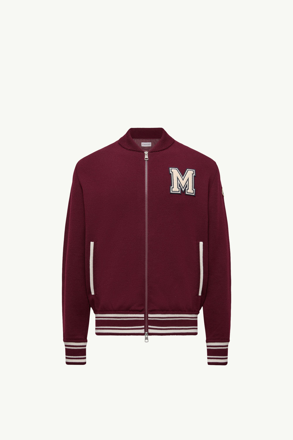 Embroidered Monogram Padded Zip-Up Wool Blend Cardigan Men Burgundy Moncler 2