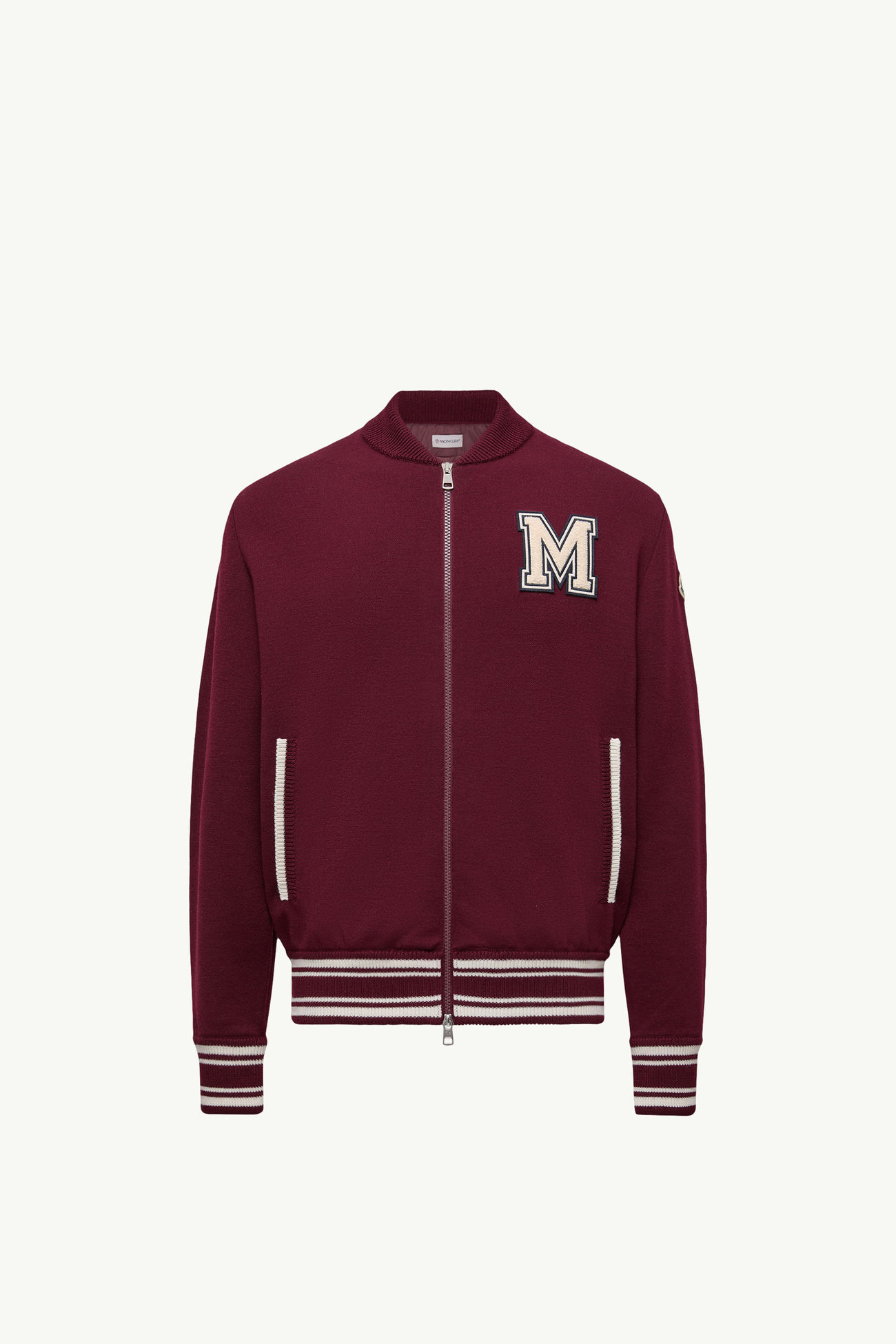 刺繡交織圖案夾層拉鏈羊毛混紡開襟毛衣 男士 酒紅色 Moncler 2