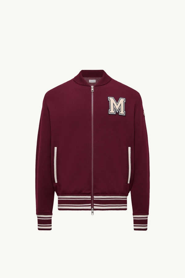 男士刺绣字母组合加衬拉链羊毛混纺开衫 男士 波尔多红 Moncler 2