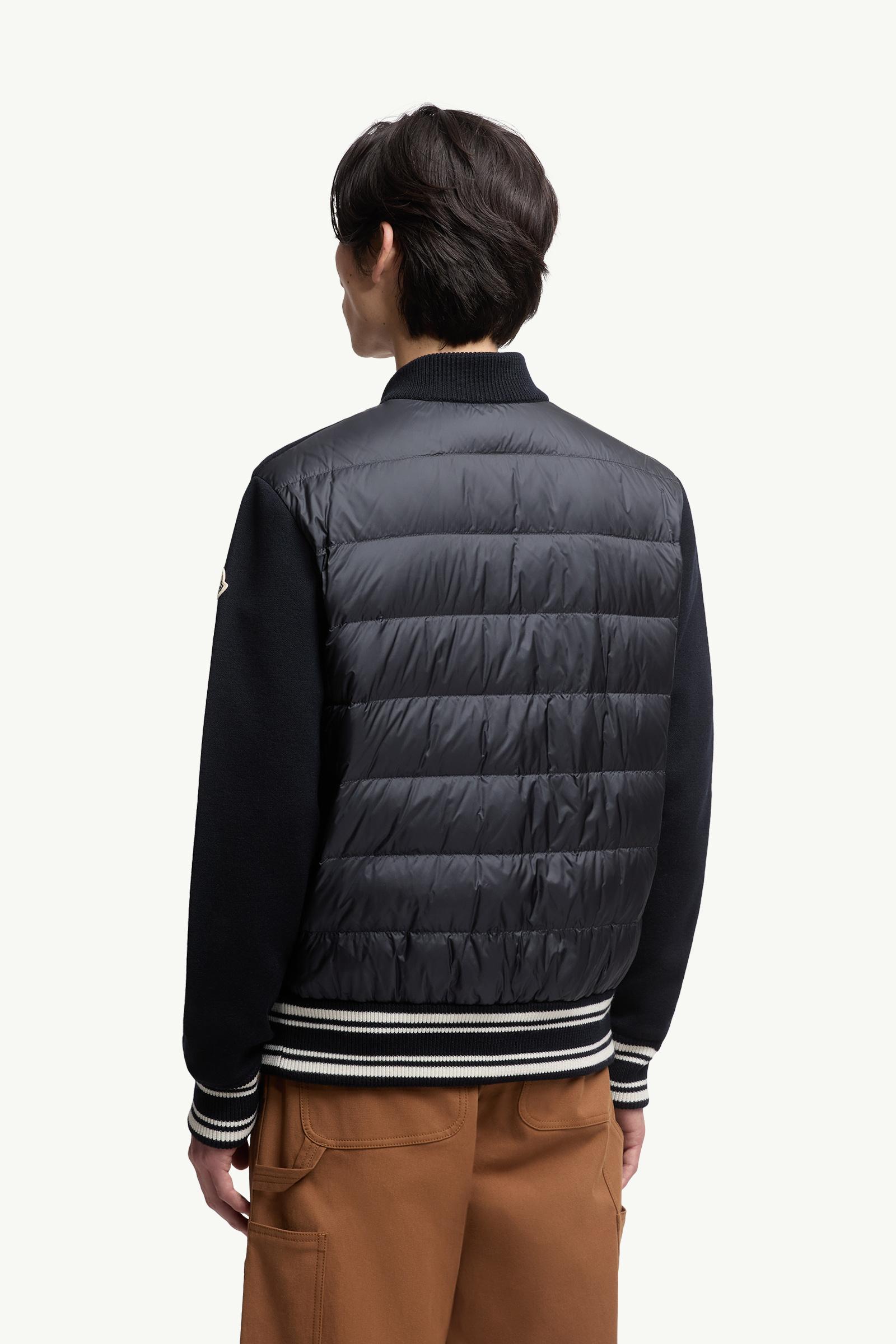 Blue Embroidered Monogram Padded Zip-Up Wool Blend Cardigan