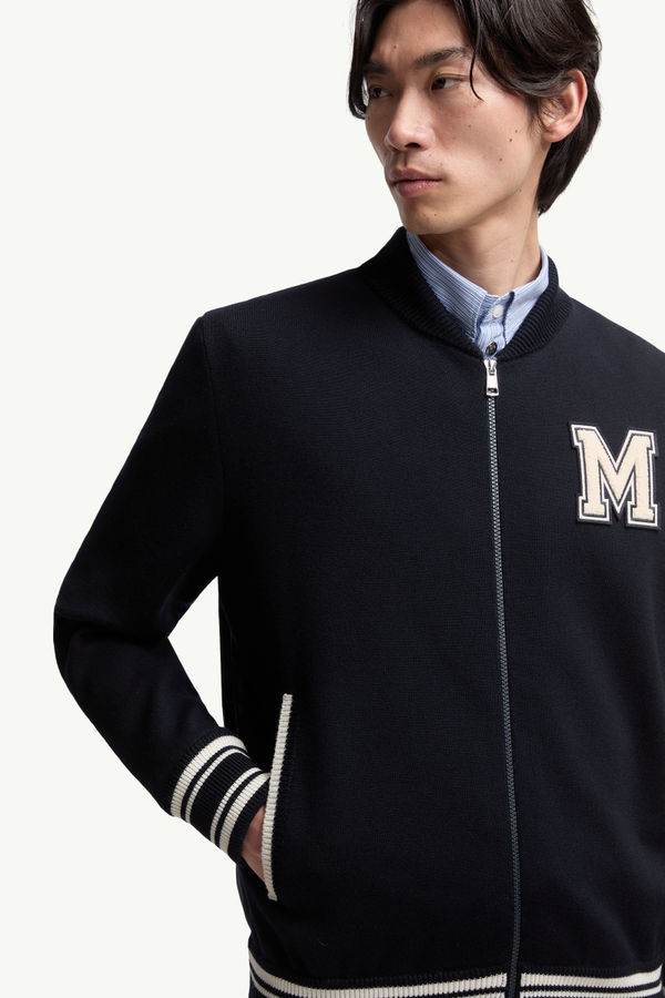 Cardigan in misto lana imbottito con zip e monogramma ricamato Uomo Blu Moncler 5