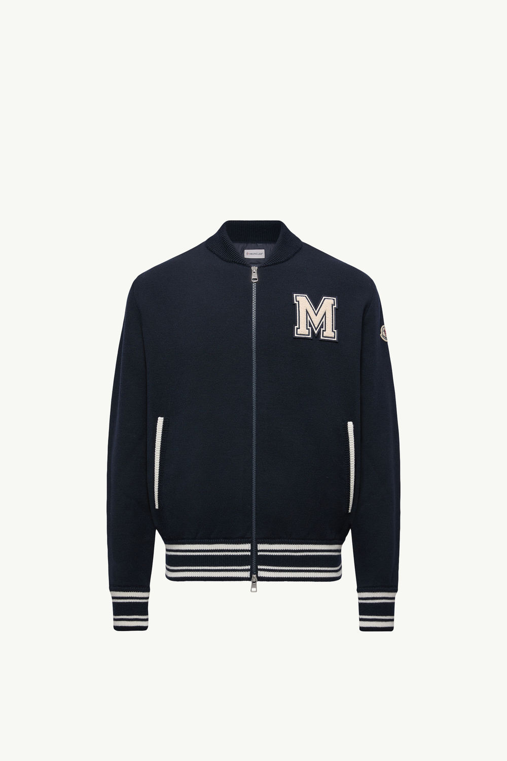 Embroidered Monogram Padded Zip-Up Wool Blend Cardigan Men Blue Moncler 2