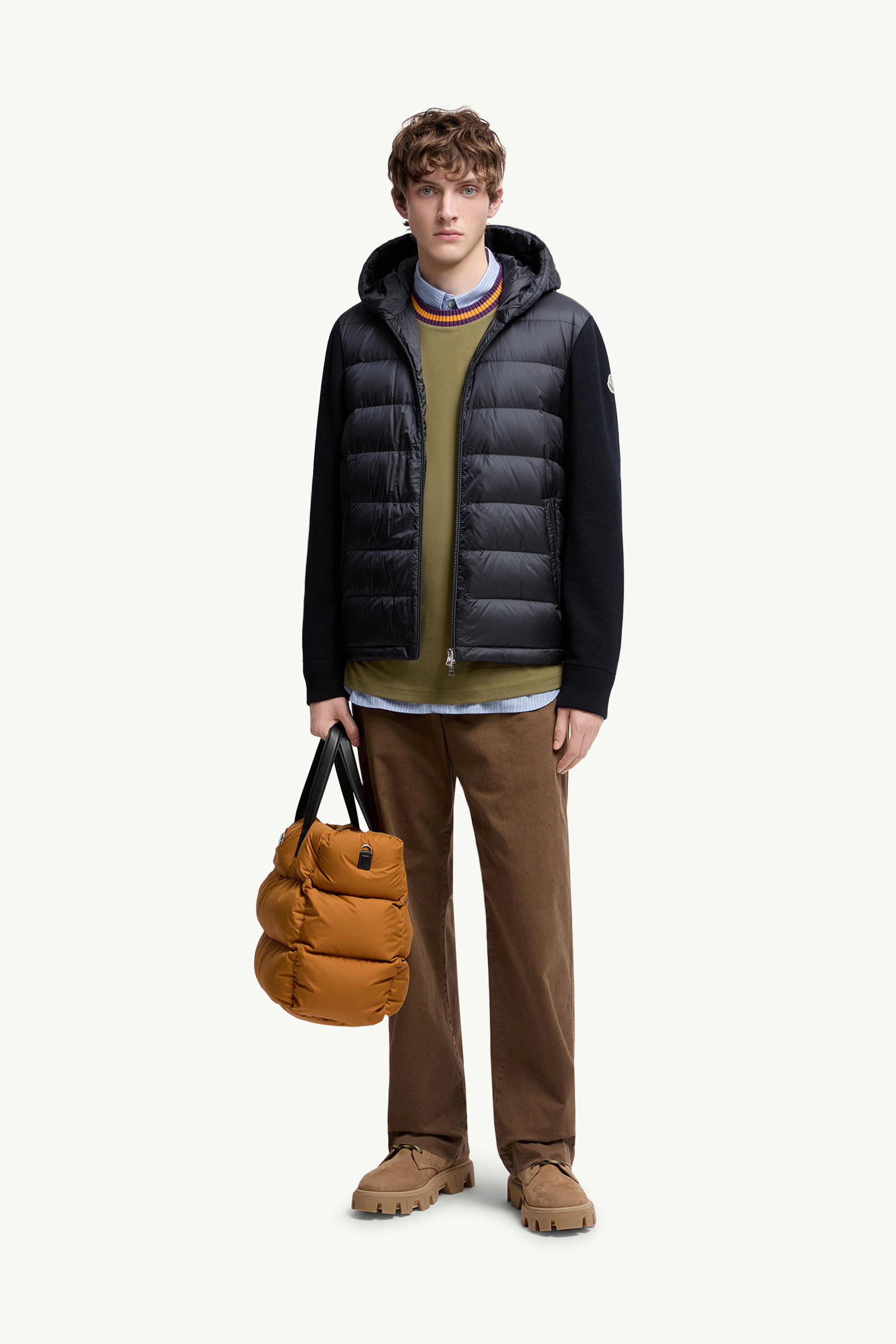夾層羊毛拉鏈連帽衫 男士 藍色 Moncler 0