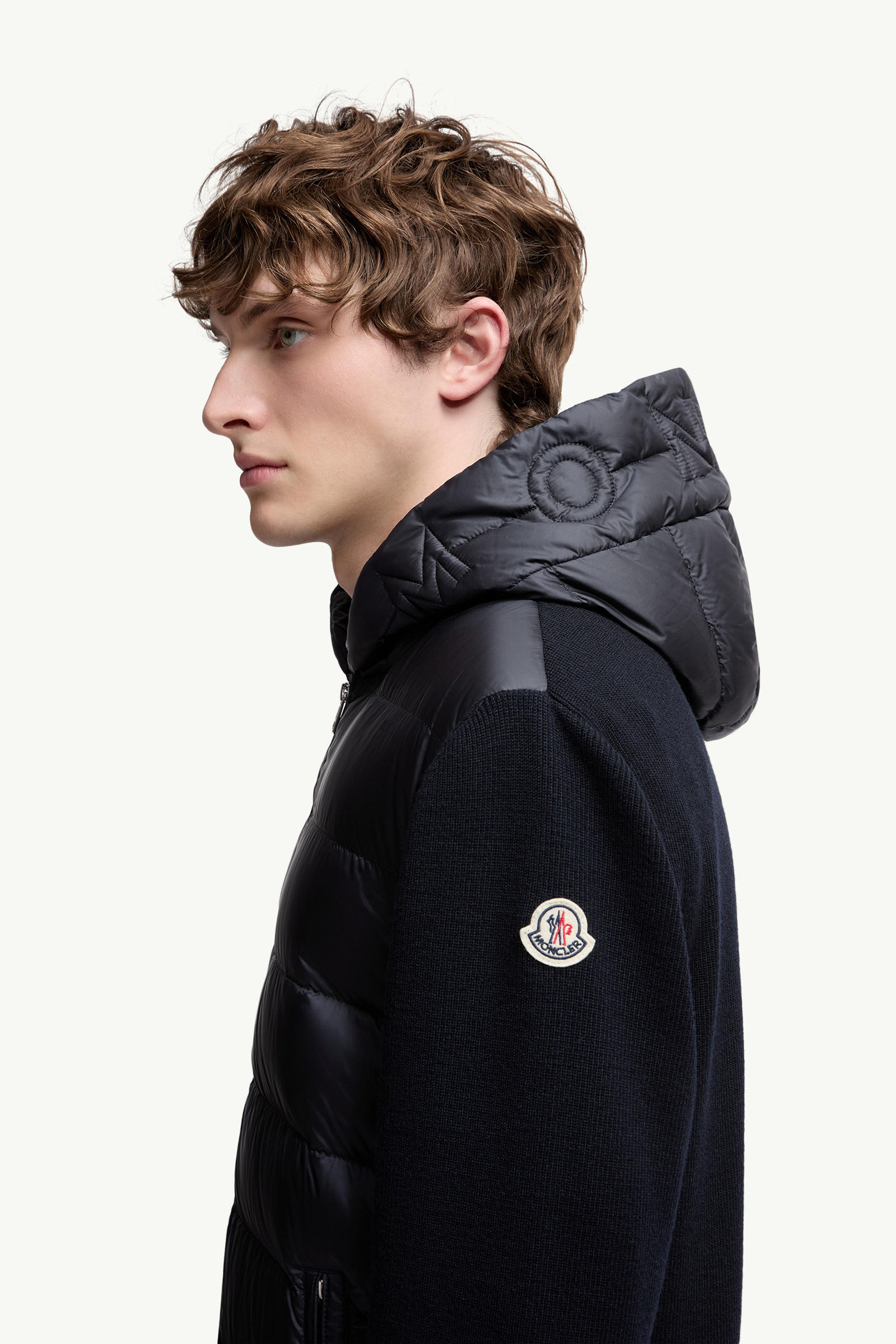 Padded Wool Zip-Up Hoodie Men Blue Moncler 1