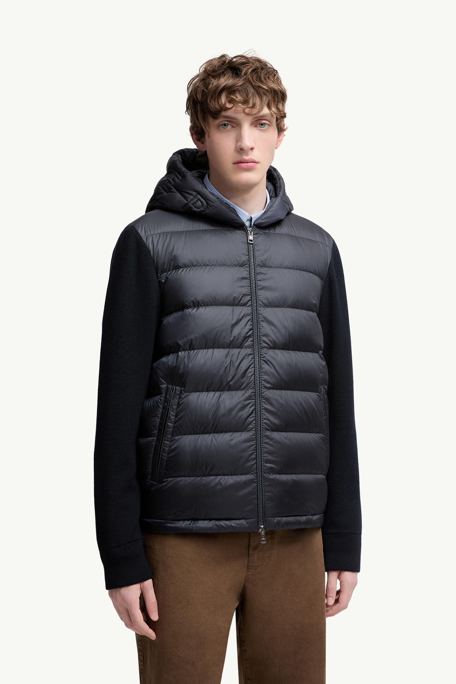 Padded Wool Zip-Up Hoodie Men Blue Moncler 3