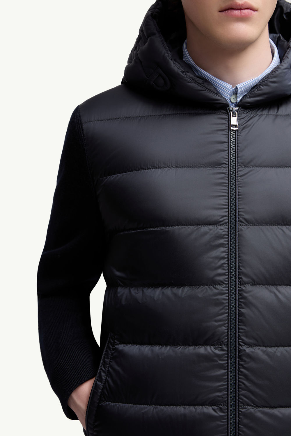 Felpa imbottita in lana con cappuccio e zip Uomo Blu Moncler 5