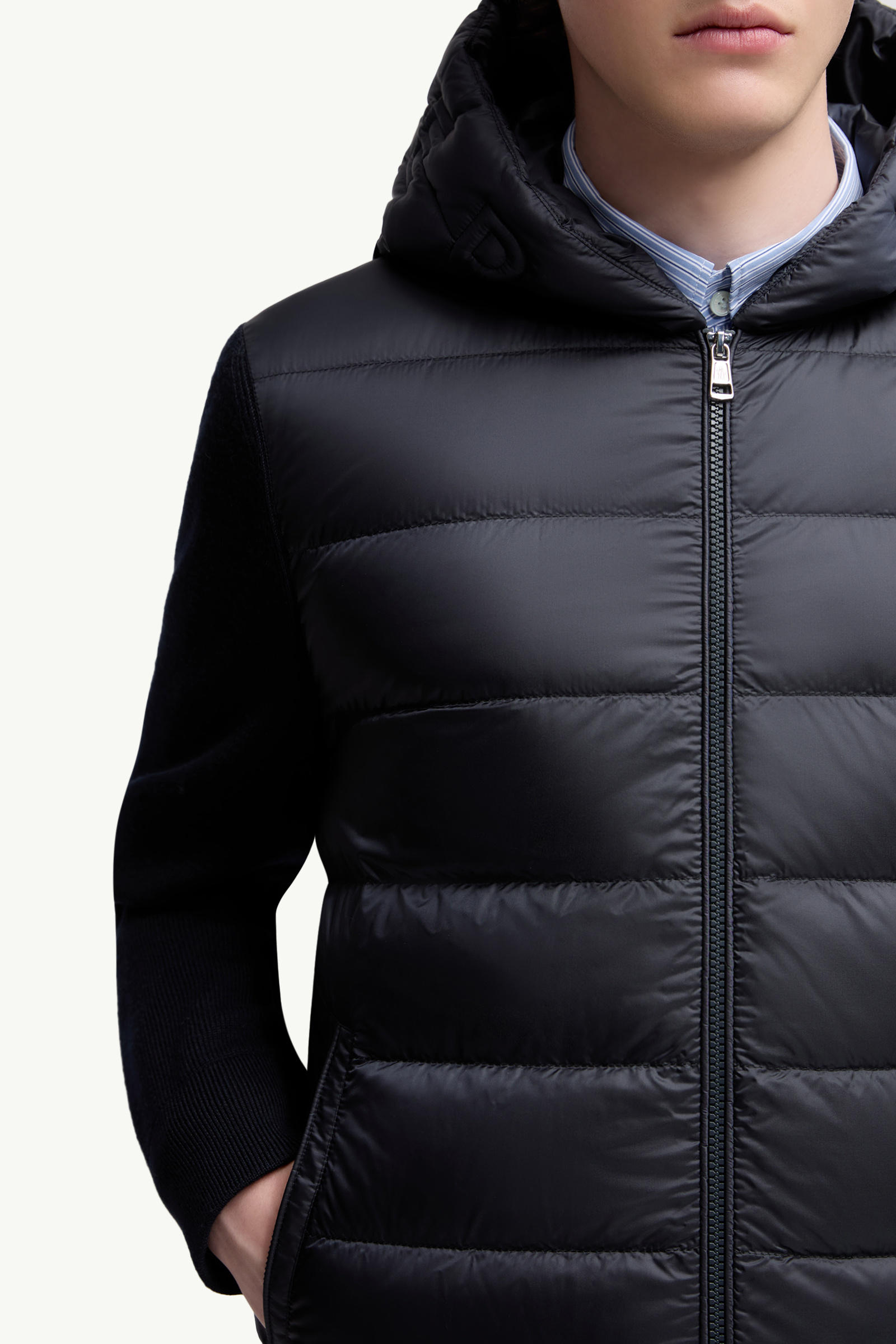 Padded Wool Zip-Up Hoodie Men Blue Moncler 5