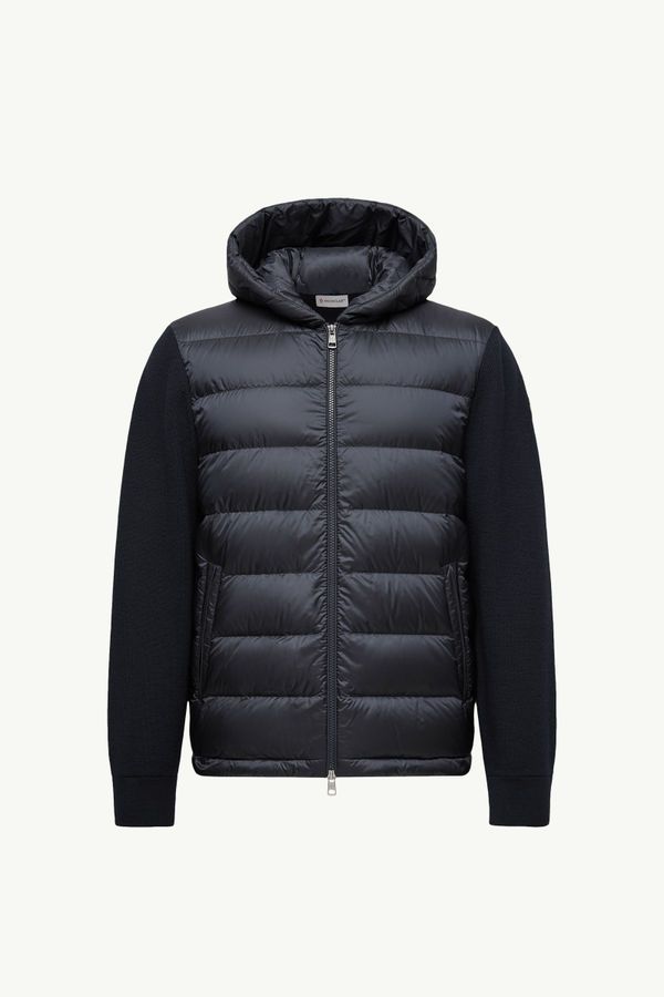 Padded Wool Zip-Up Hoodie Men Blue Moncler 2