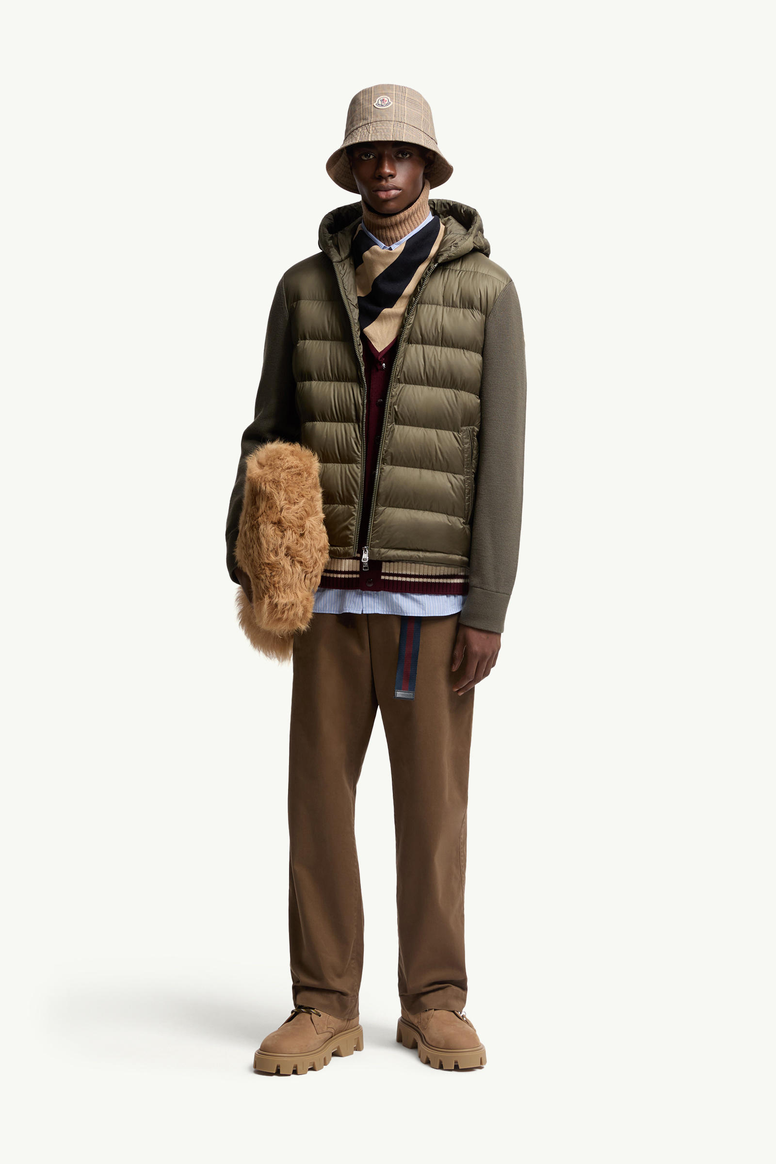 Padded Wool Zip-Up Hoodie Men Olive Green Moncler 0