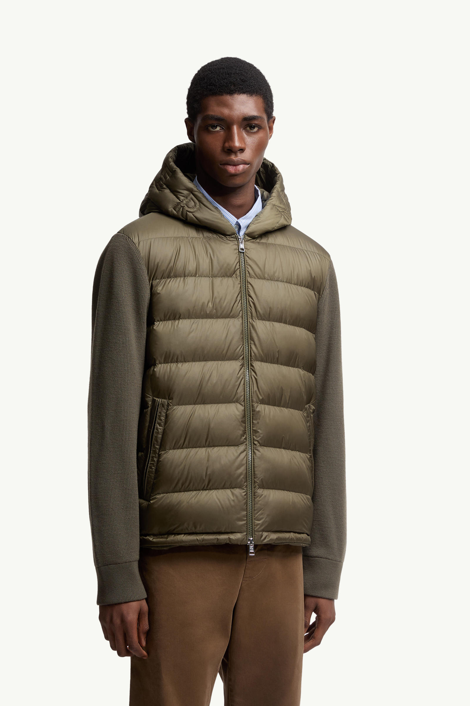 Padded Wool Zip-Up Hoodie Men Olive Green Moncler 3