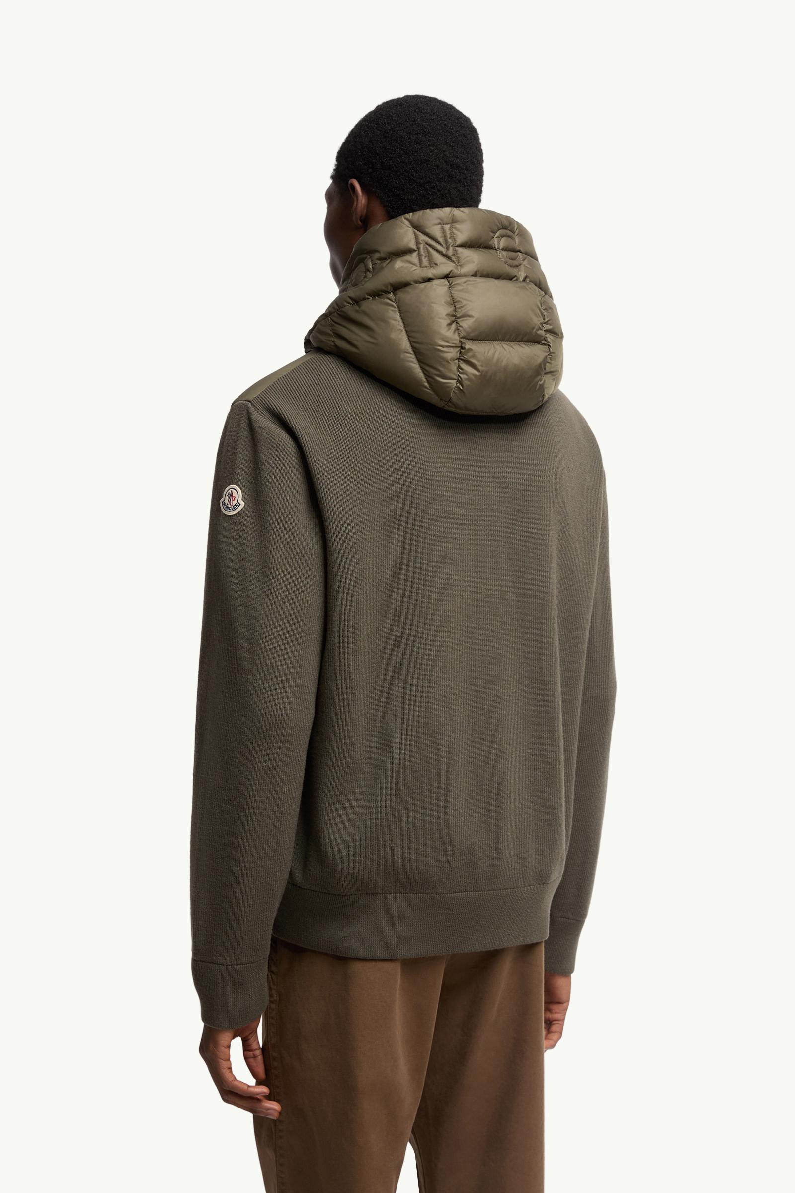 Olive Green Padded Wool Zip-Up Hoodie - Sweaters & Cardigans for