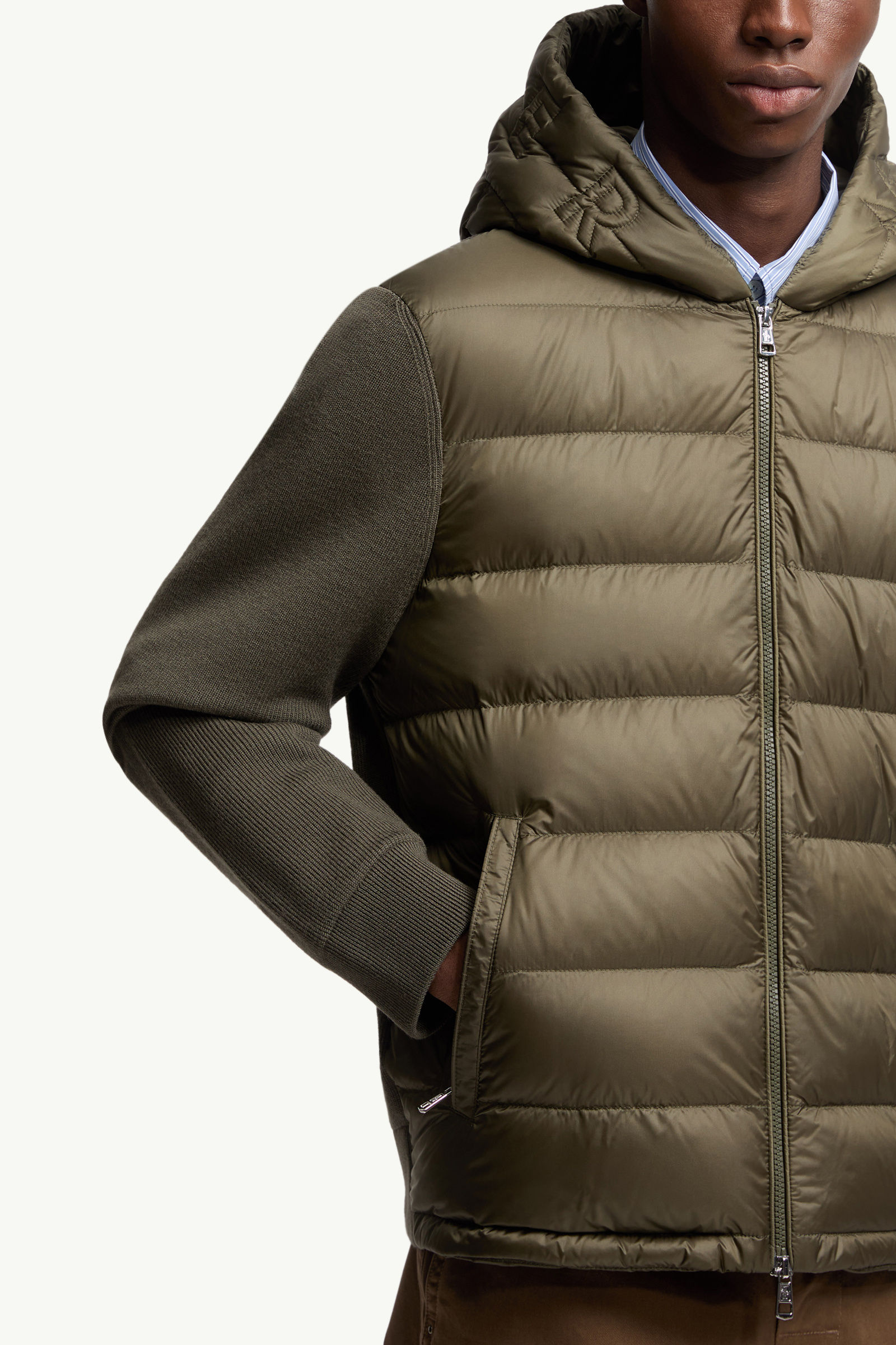 Padded Wool Zip-Up Hoodie Men Olive Green Moncler 5