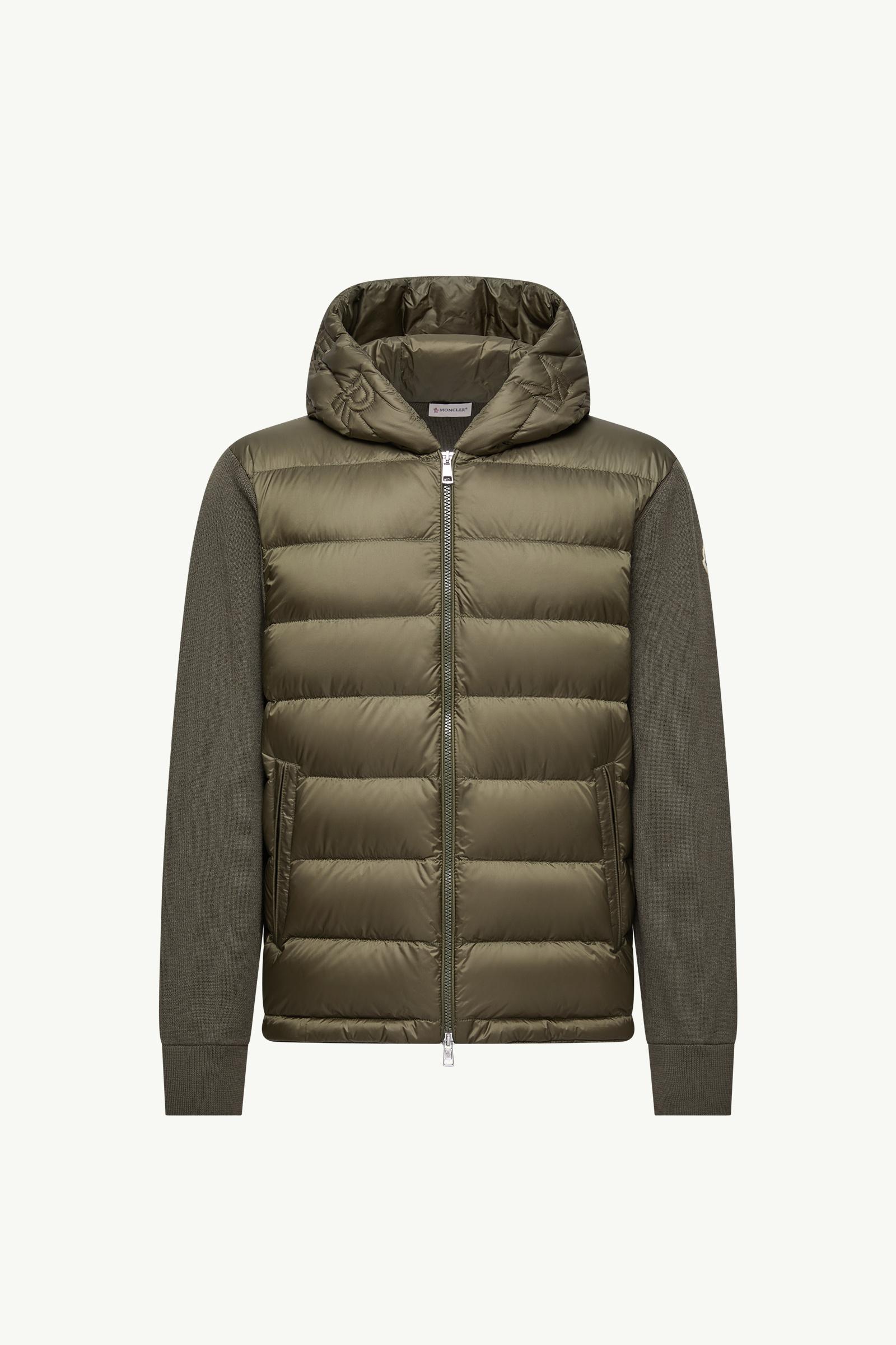 Olive Green Padded Wool Zip-Up Hoodie - Sweaters & Cardigans