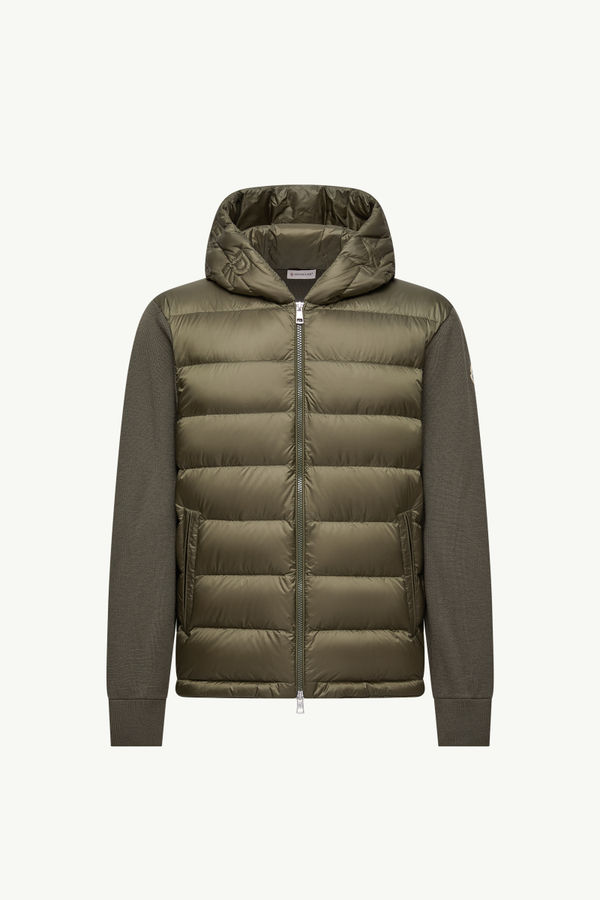 Padded Wool Zip-Up Hoodie Men Olive Green Moncler 2