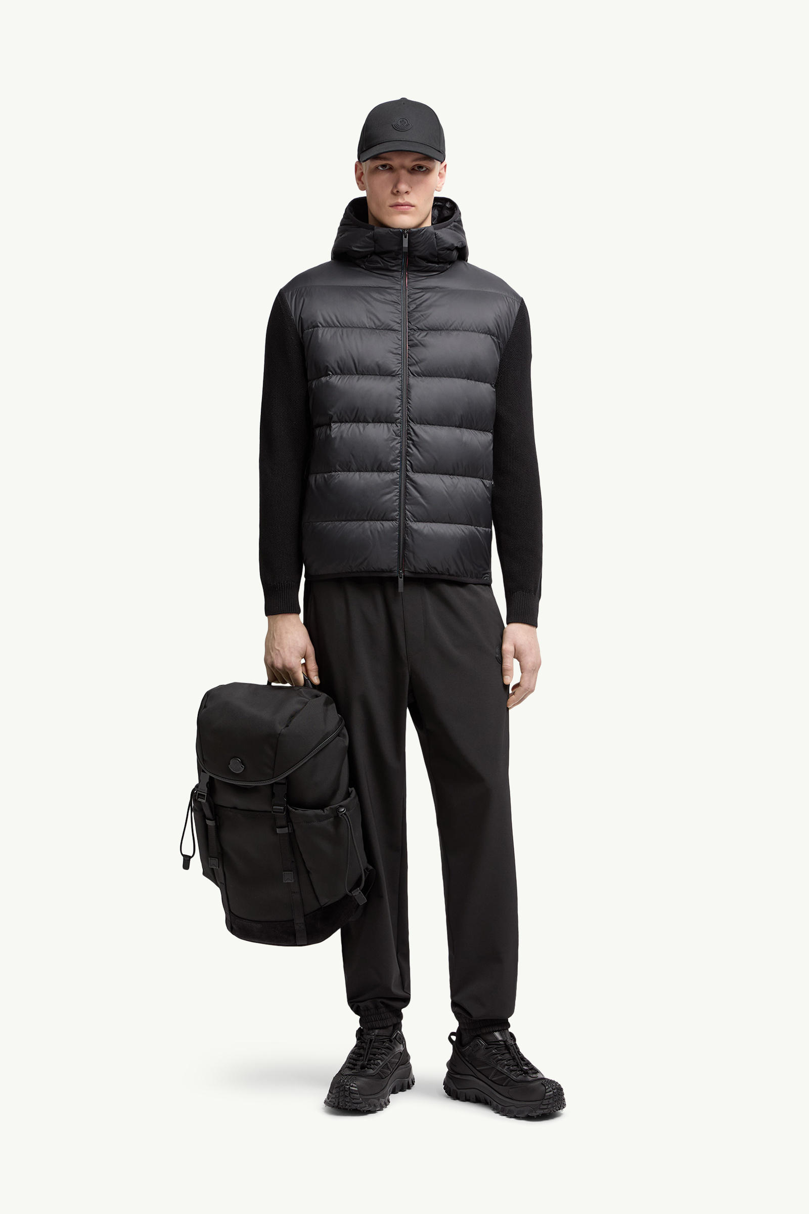 Sweat zippé en coton matelassé Hommes Noir Moncler 0