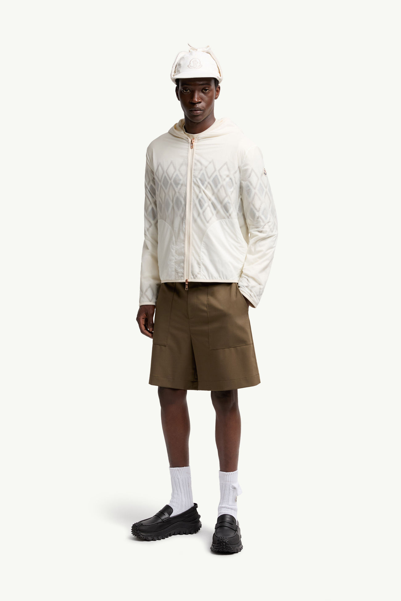 Reversible Wool Zip-Up Hoodie Men White & Green Moncler 0