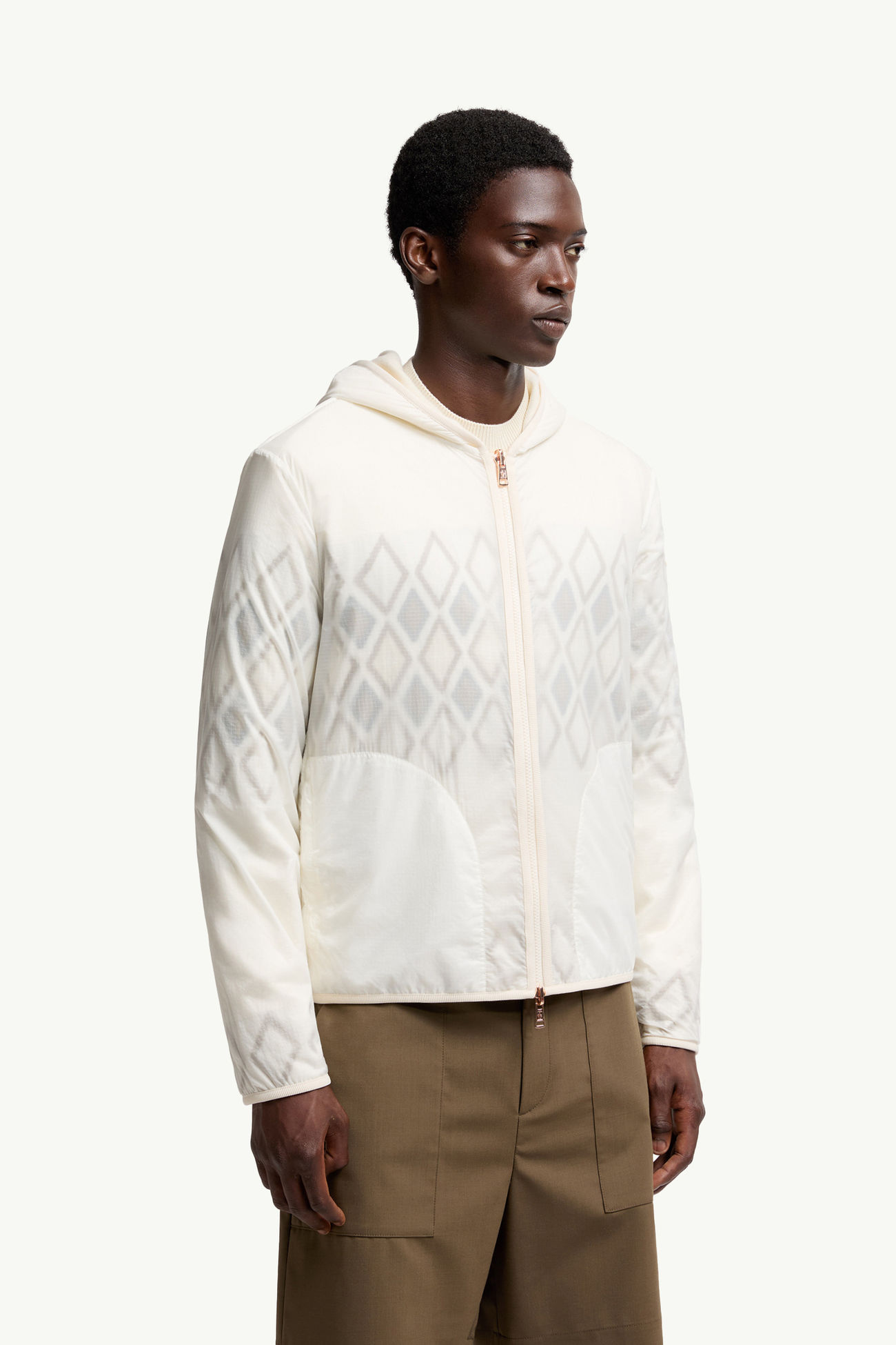 雙面羊毛拉鏈連帽衫 男士 白色和綠色 Moncler 3