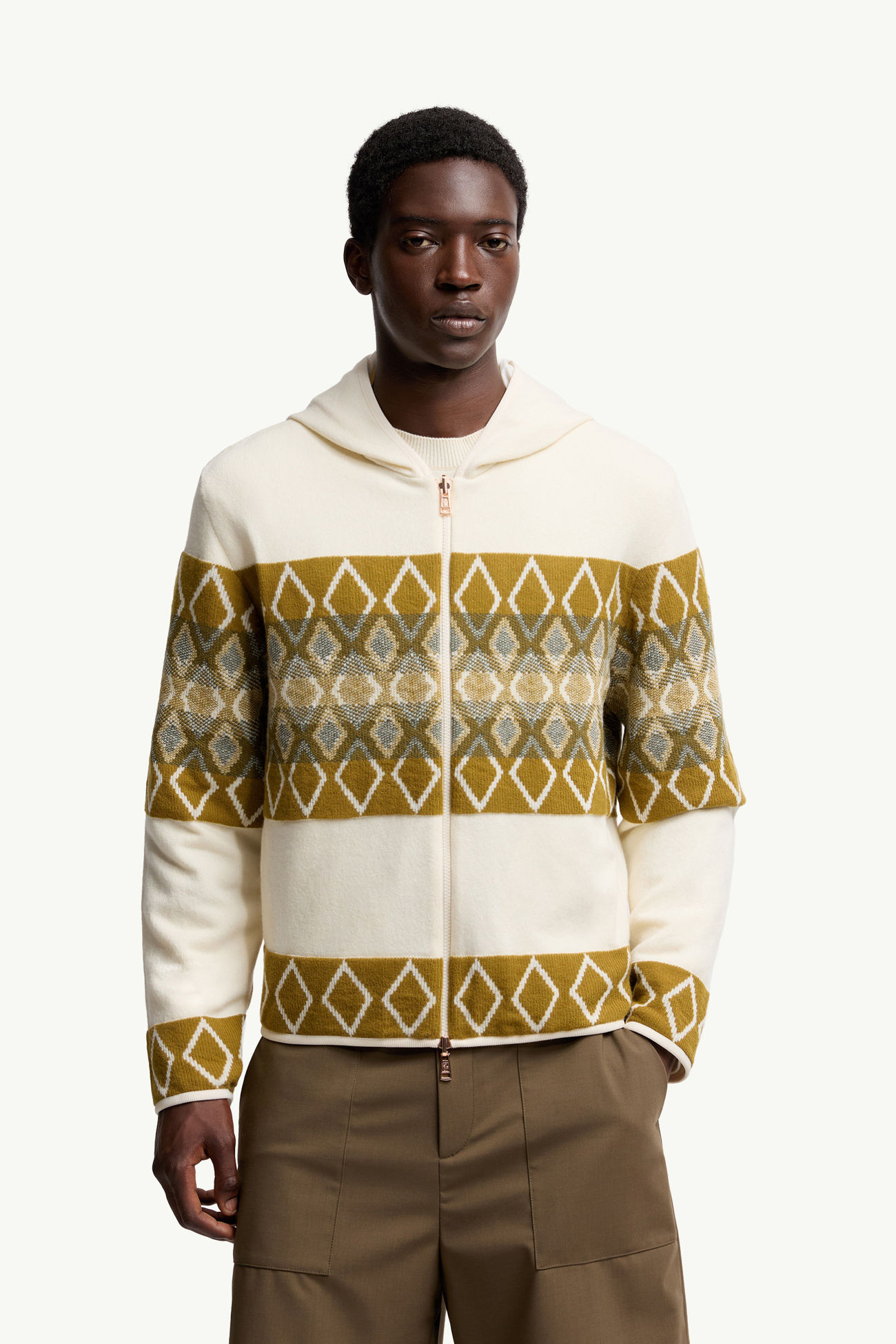 Reversible Wool Zip-Up Hoodie Men White & Green Moncler 5