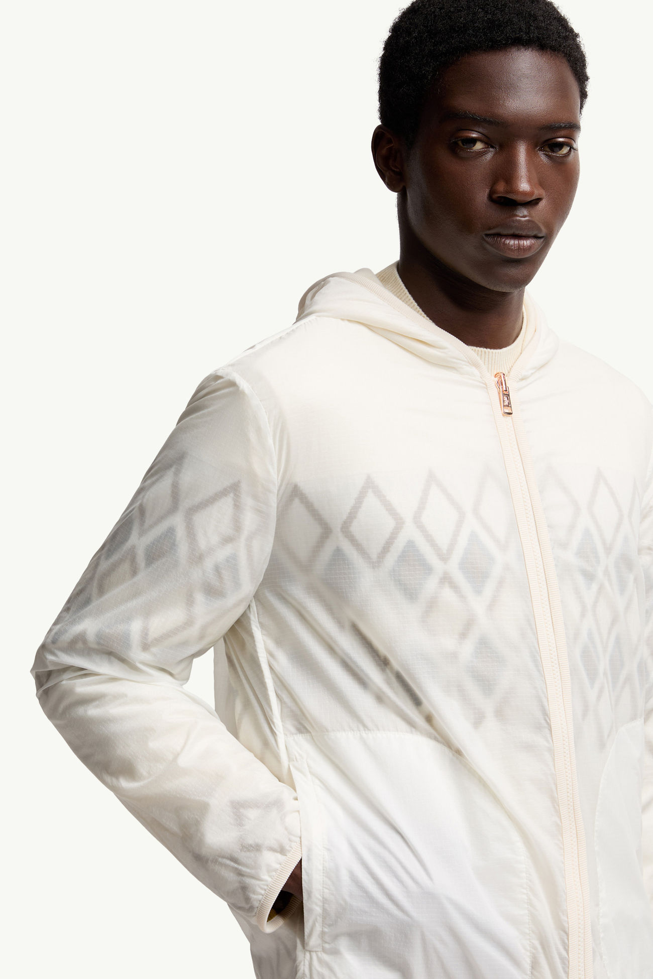 Cardigan zippé réversible en laine Hommes Blanc & Vert Moncler 7