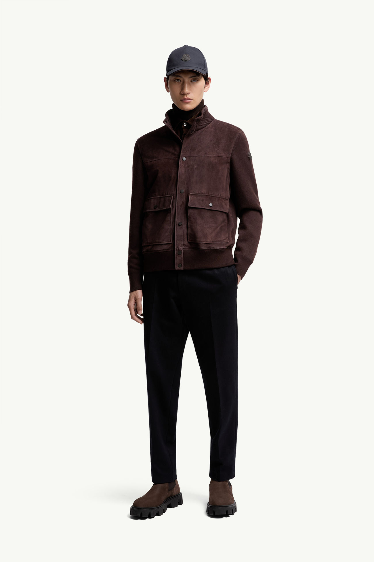 Strickjacke aus Wolle und Wildleder Herren Braun Moncler 0